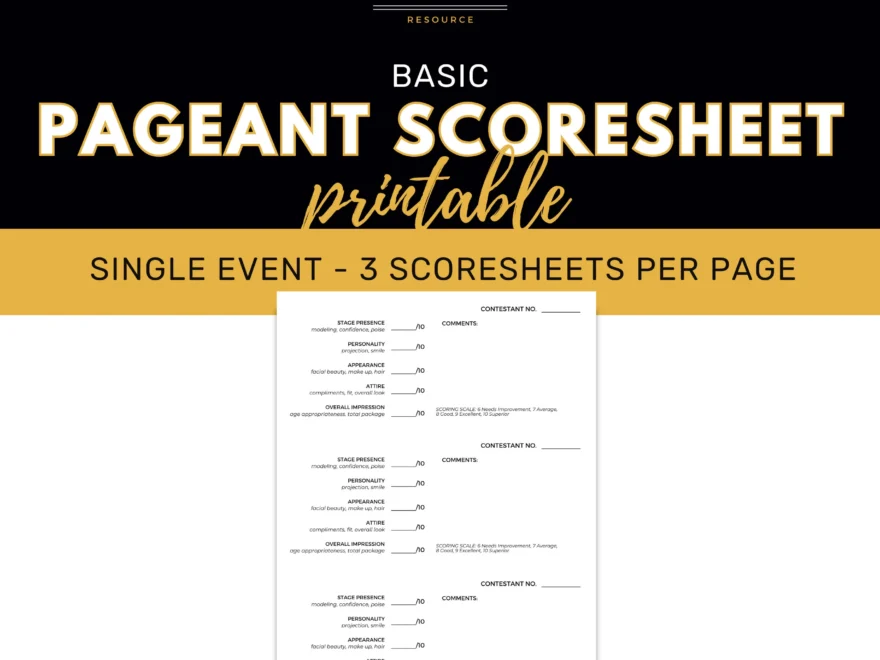 Basic Pageant Scoresheet Pageant Director Resource Digital Download Printable Etsy