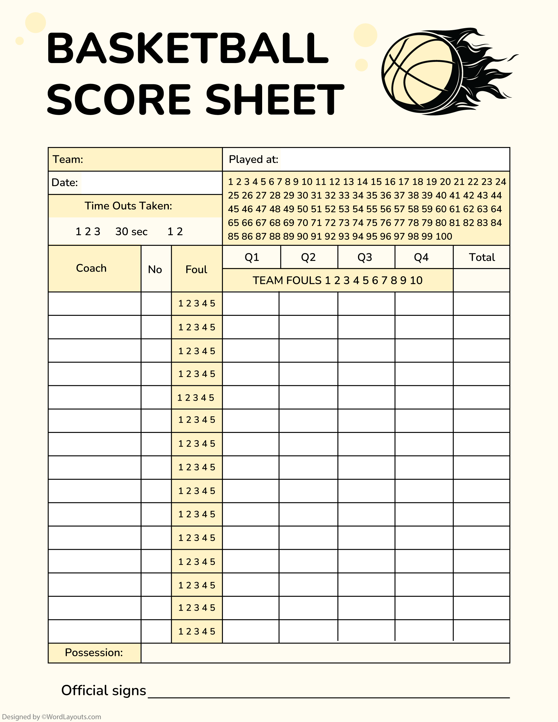 Basketball Score Sheets Free Print Ready
