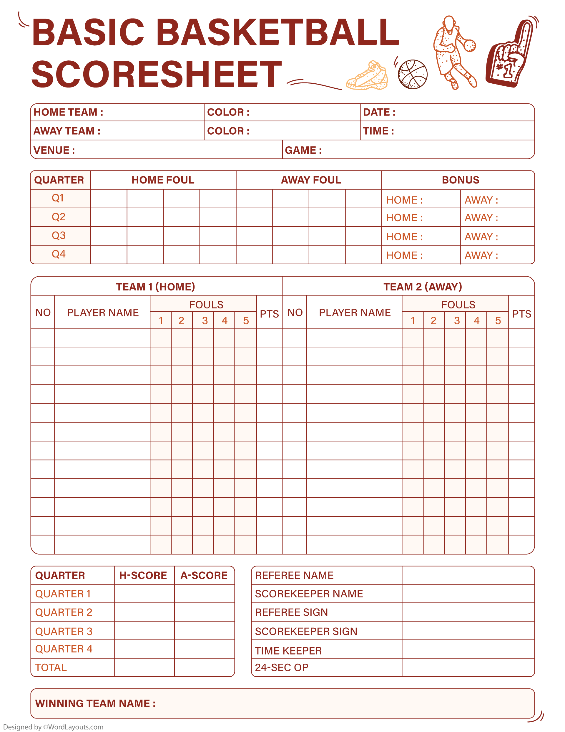 Printable 2 Team Basketball Score Sheet Printable 2 Team Basketball Score Sheet