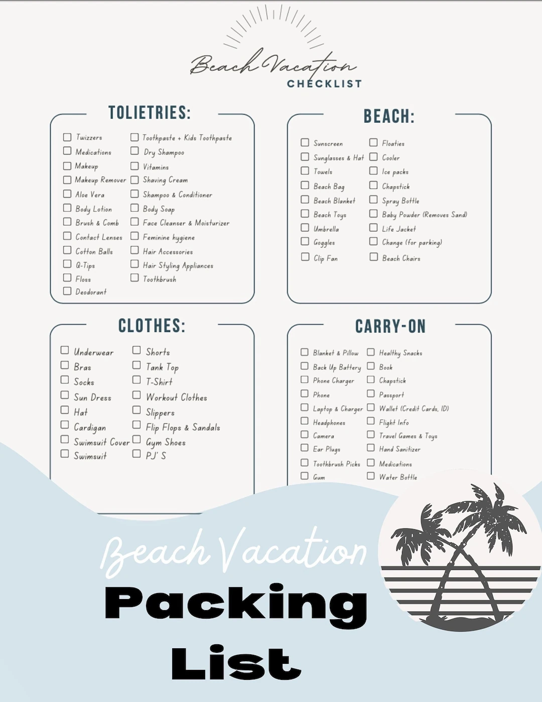 Printable Beach House Packing List