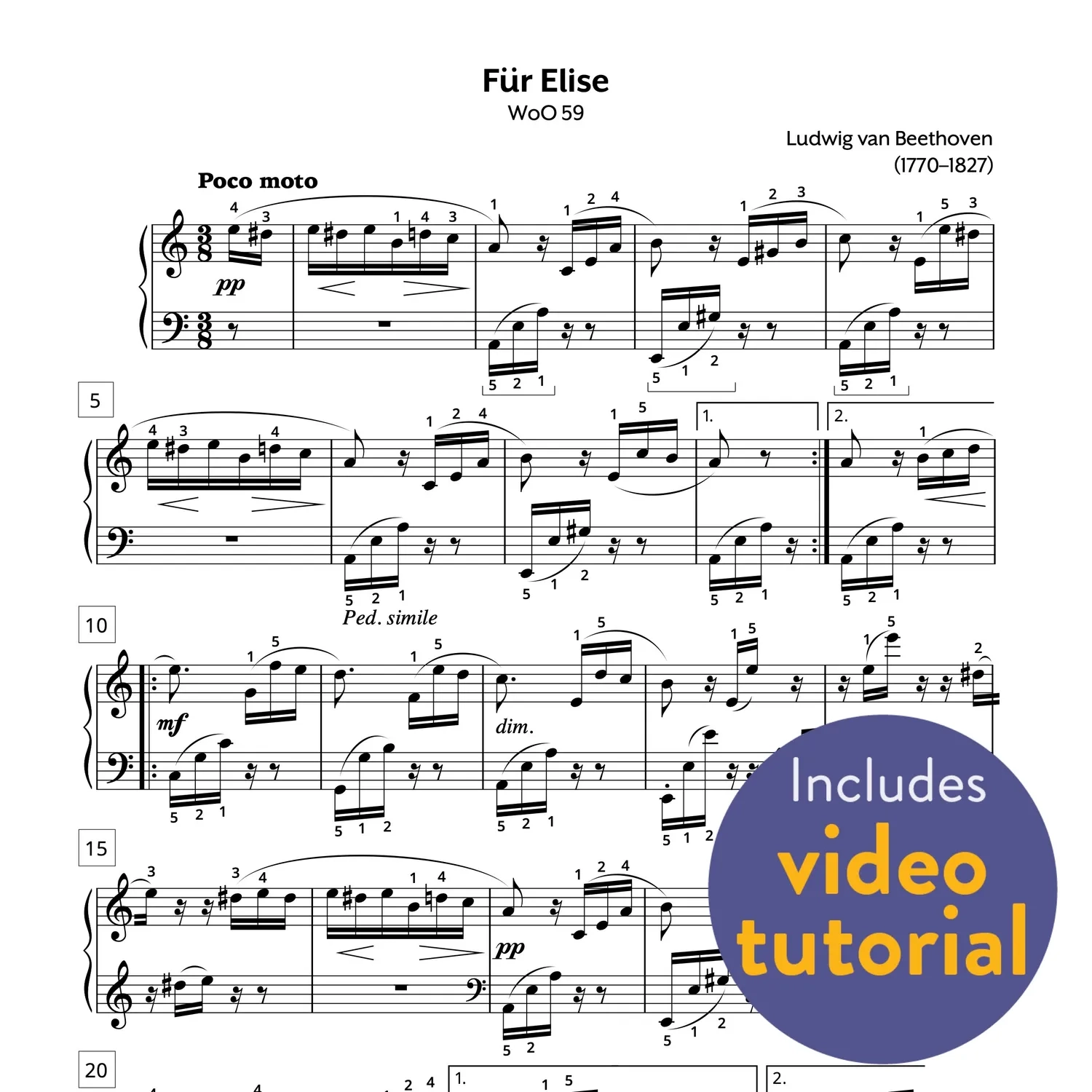 Fur Elise Printable Sheet Music