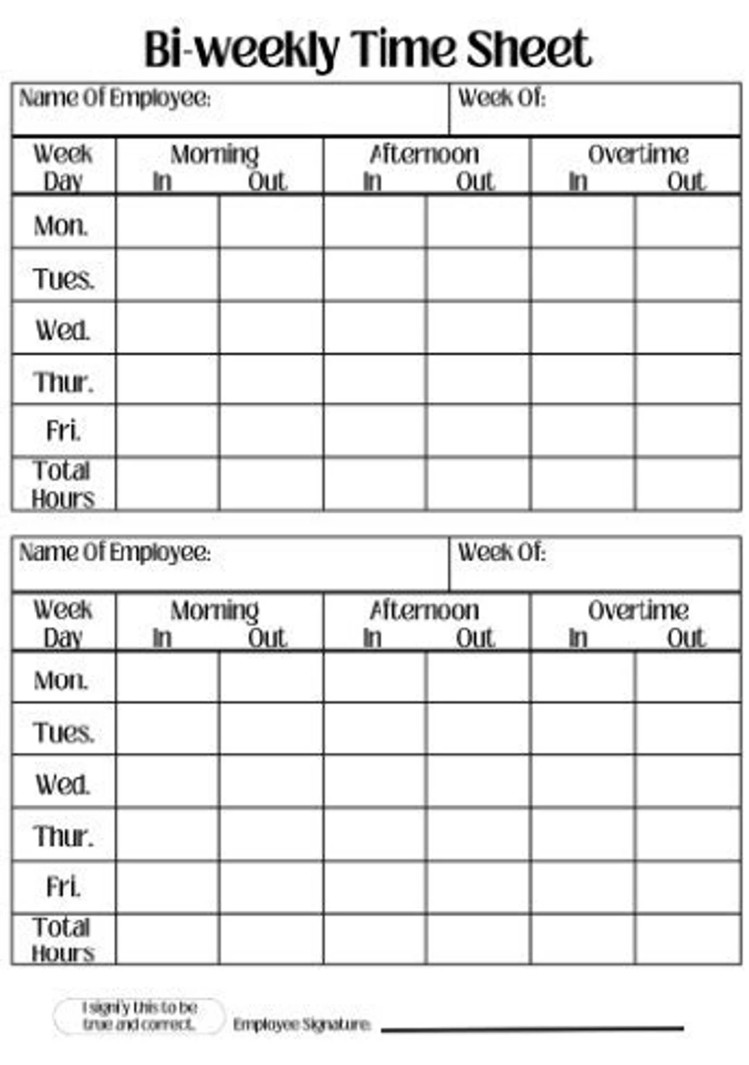 Printable Biweekly Time Sheets