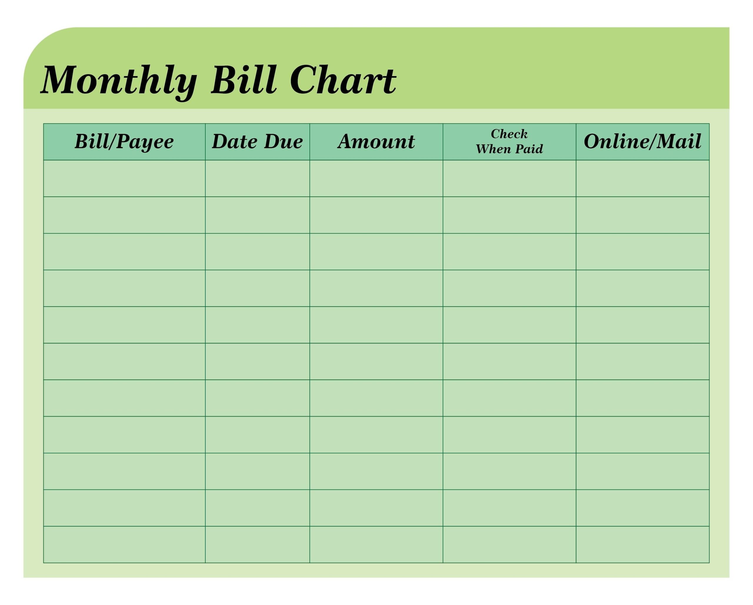Bill Payment Chart 10 Free PDF Printables Printablee