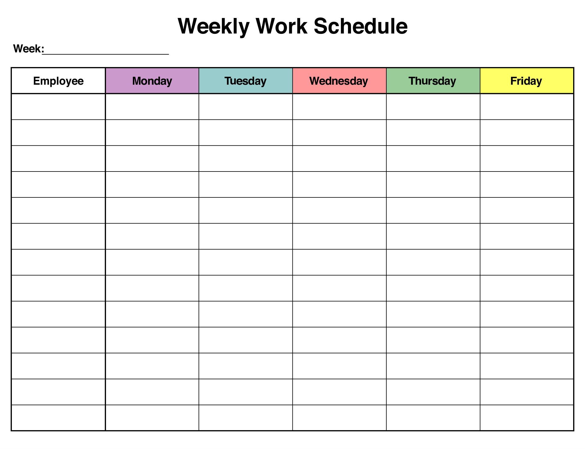 Blank Monthly Work Schedule Template