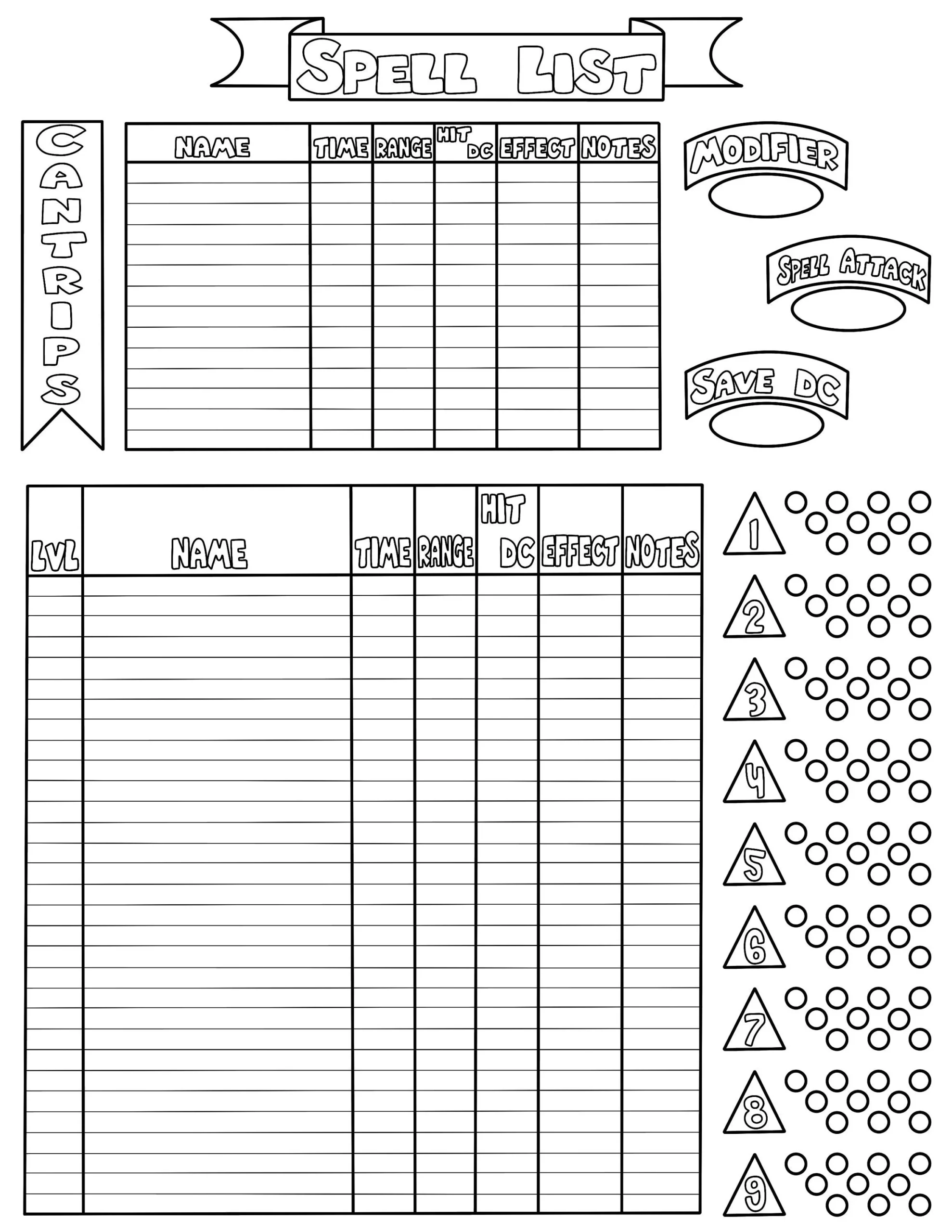 Blank Spell Sheet Etsy