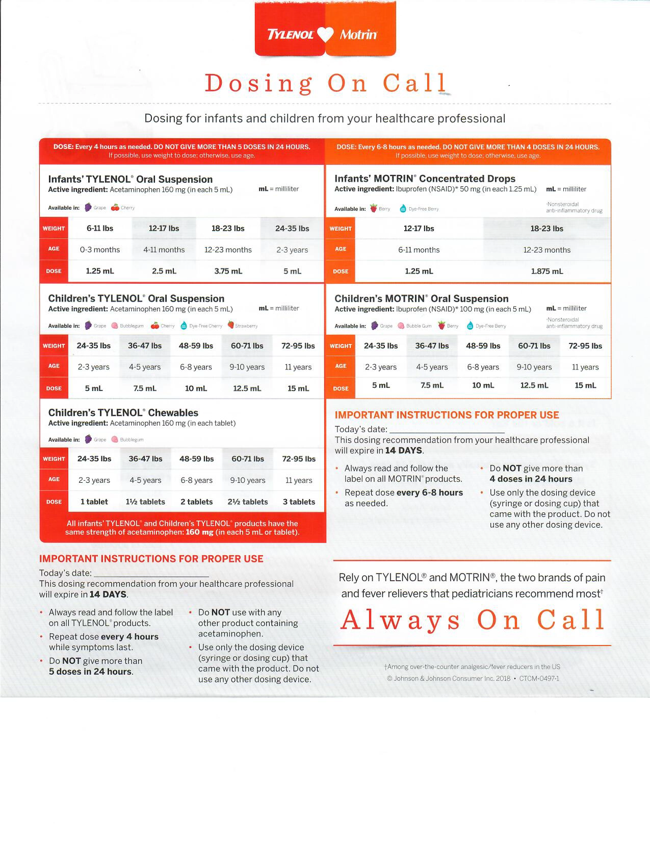Infant Tylenol Dosage Chart Printable