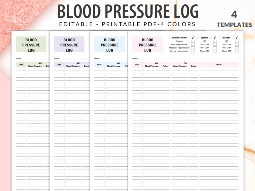 Blood Pressure Log Editable Printable Monthly Blood Pressure Tracker Blood Pressure Log Book Printable High Blood Pressure Tracker Etsy