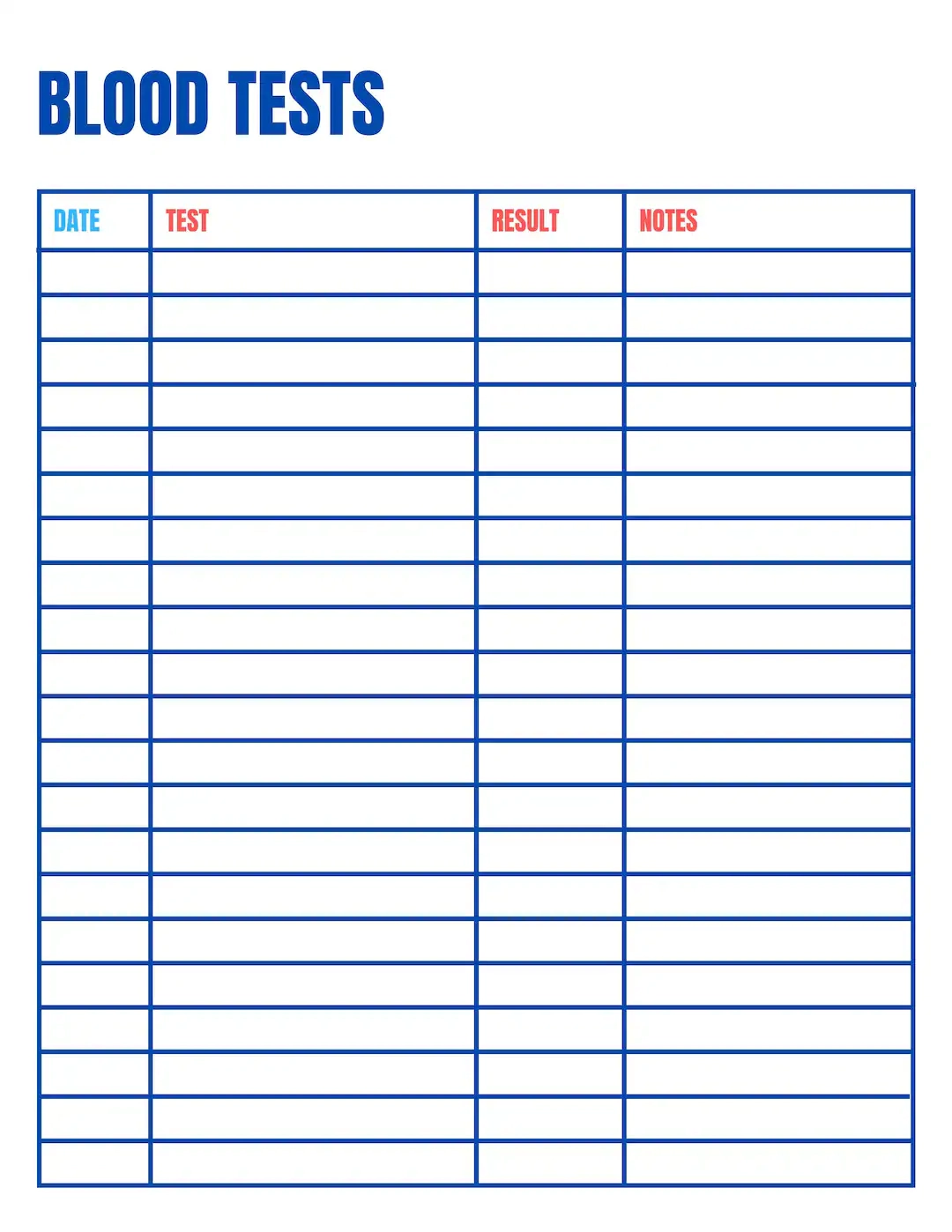 Blood Tests Log Blood Tests Chart Health Tracker Medical Tracker Etsy