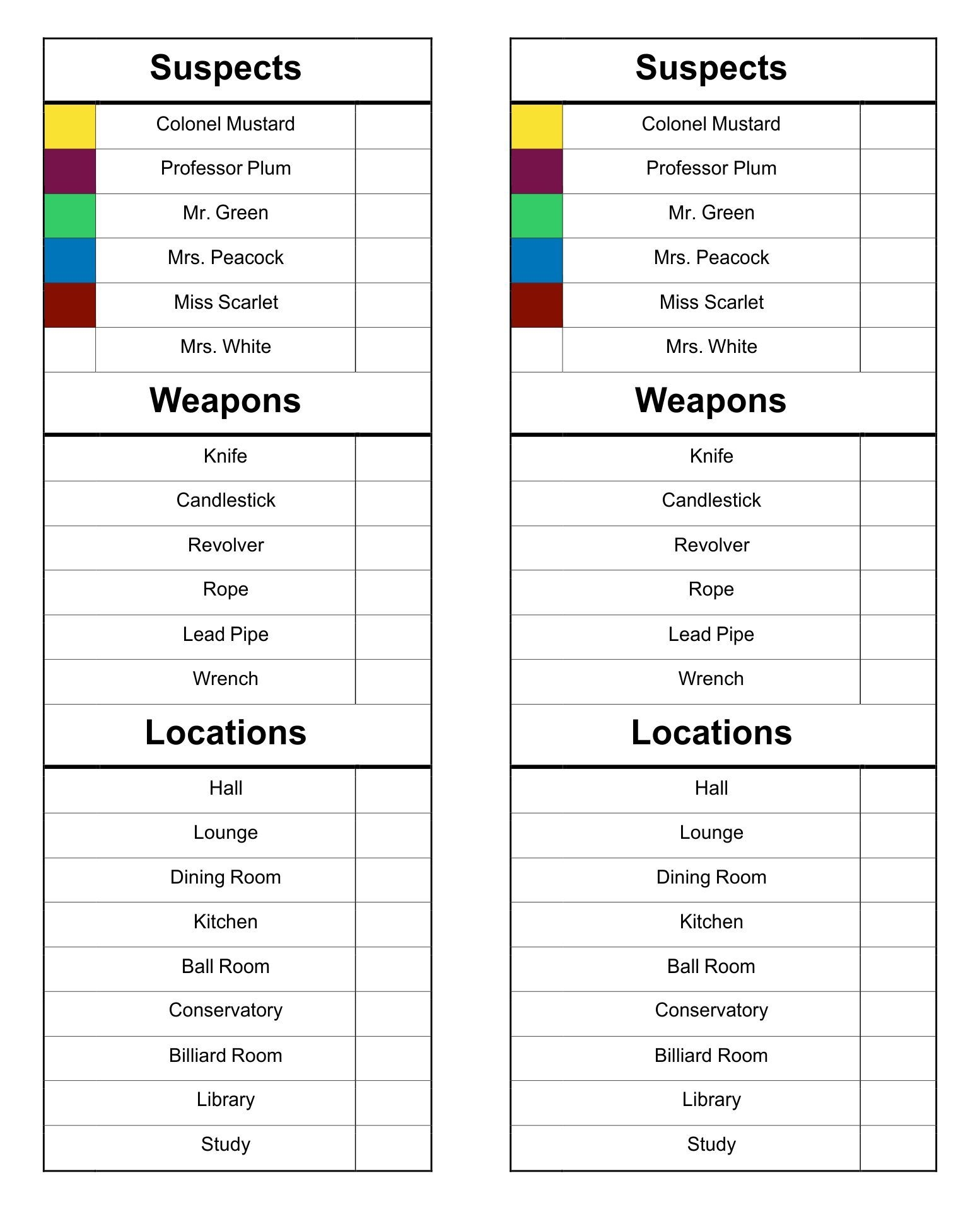 Clue Replacement Sheets Printable Free