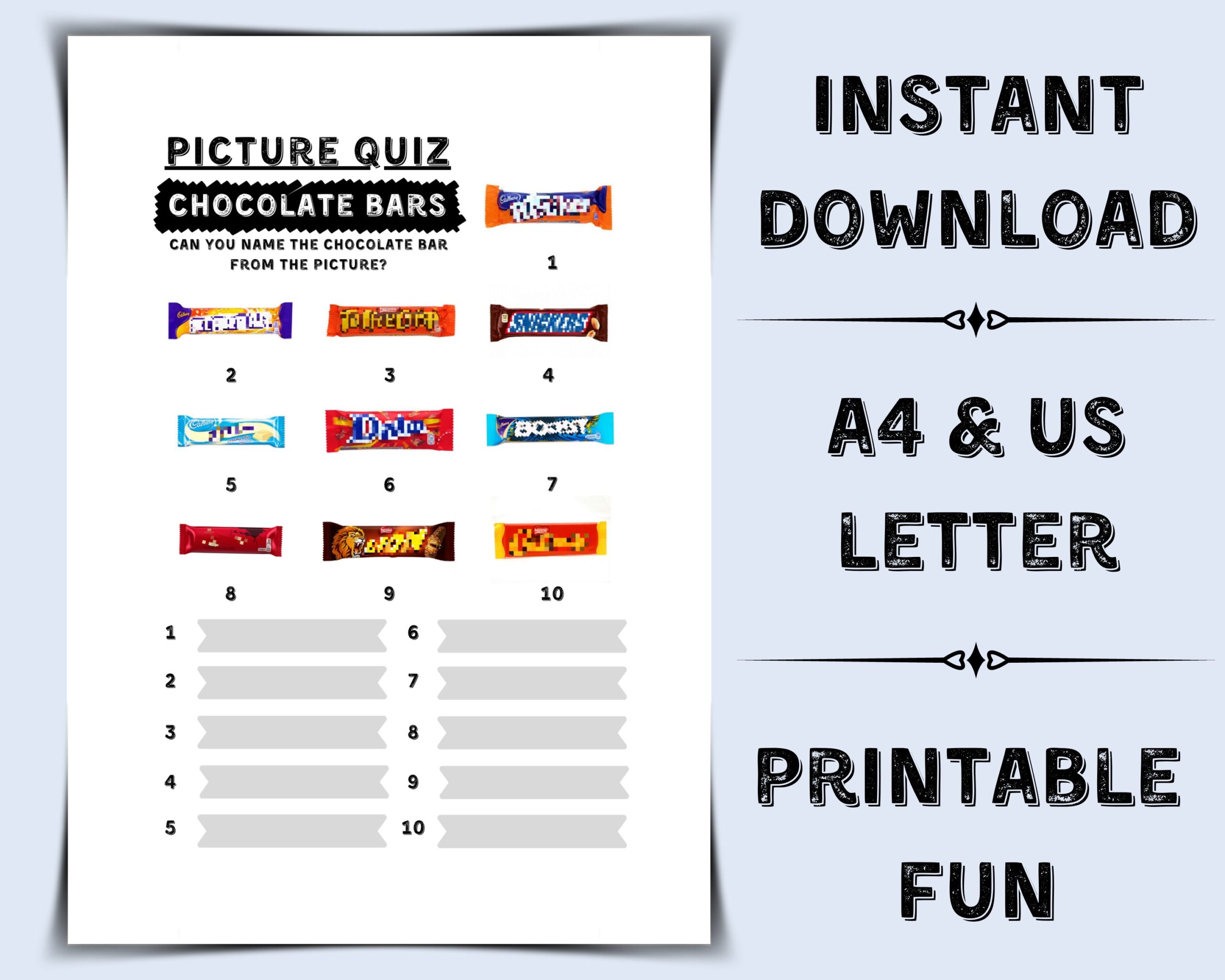 Chocolate Bar Quiz Printable Uk