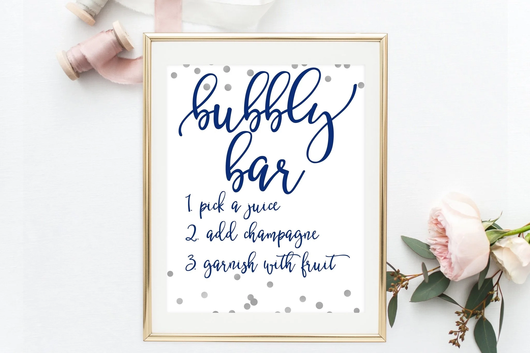 Bubbly Bar Sign Navy Grey Confetti Printable Pretty Collected
