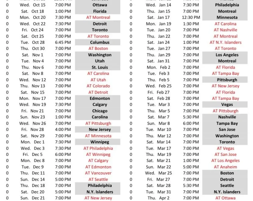Buffalo Sabres 2025 2026 Full Schedule R sabres