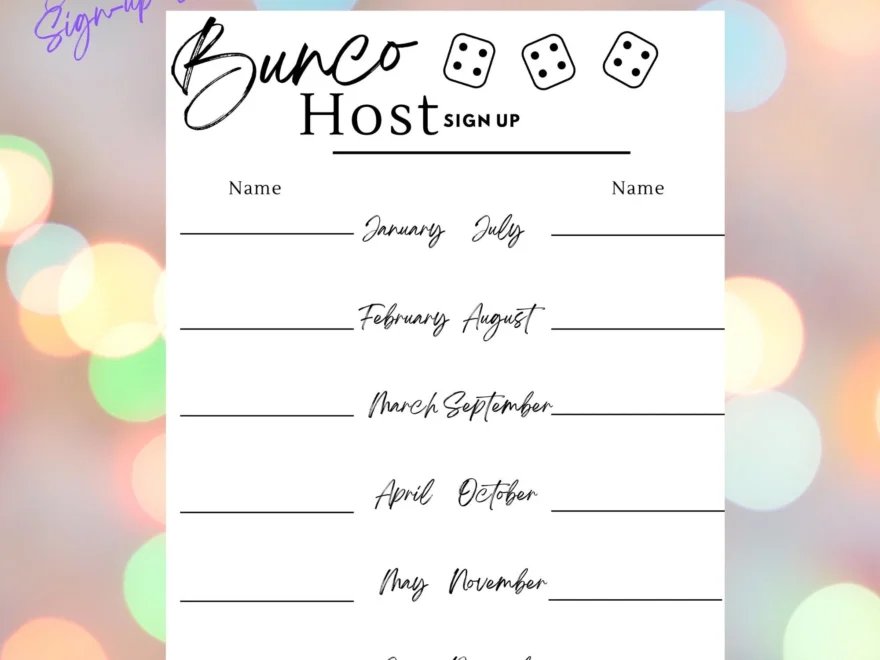 BUNCO Printable Sign up Sheet Host Sign up Bunco Sign up Instant Download Bunco Quick Black And White Etsy