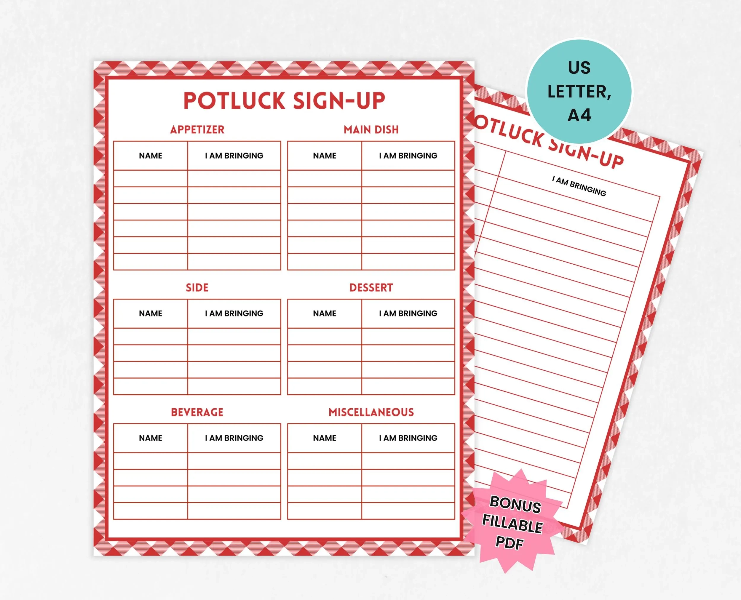 Bunco Sign Up Sheet Printables