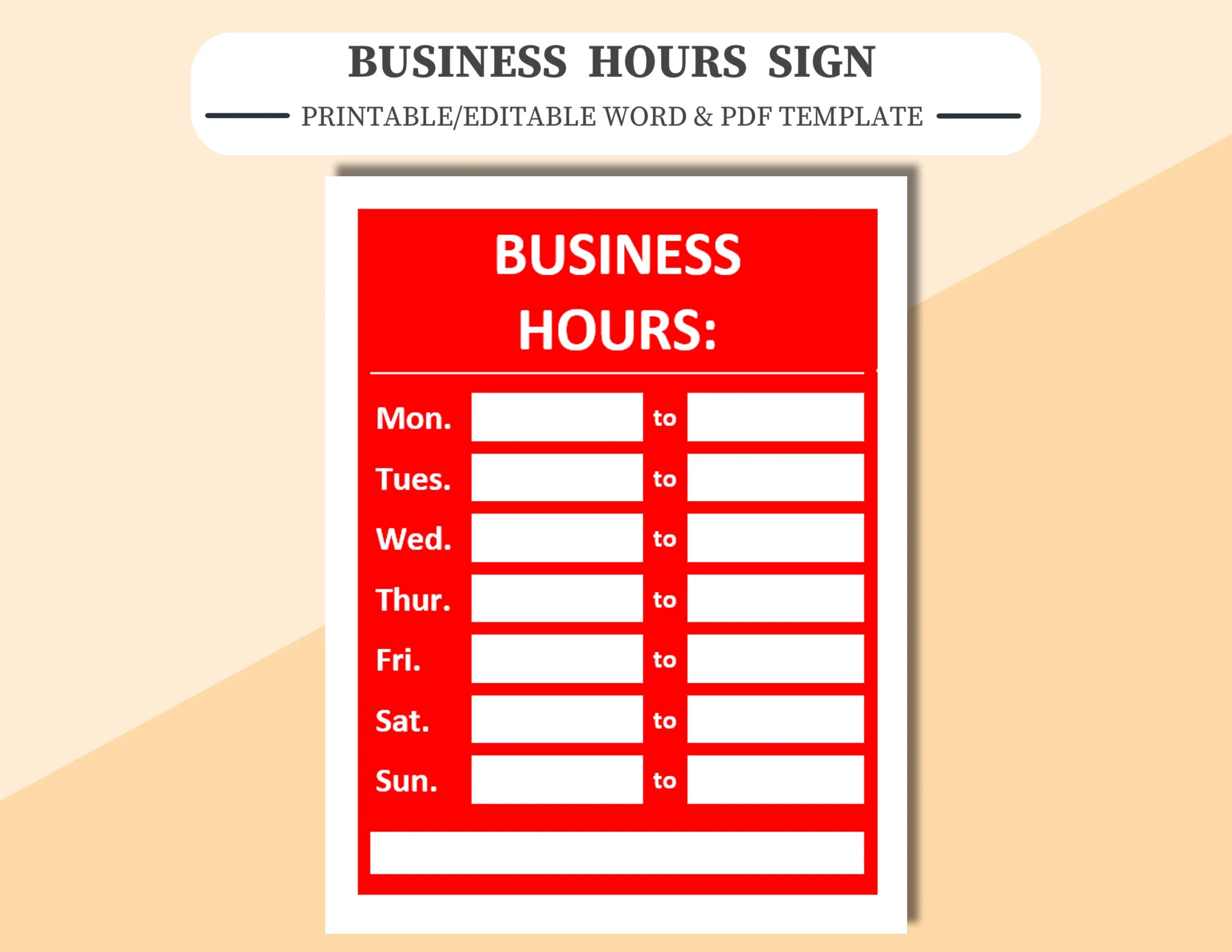 Business Hours Sign Printable Store Hours Template PDF Word Etsy