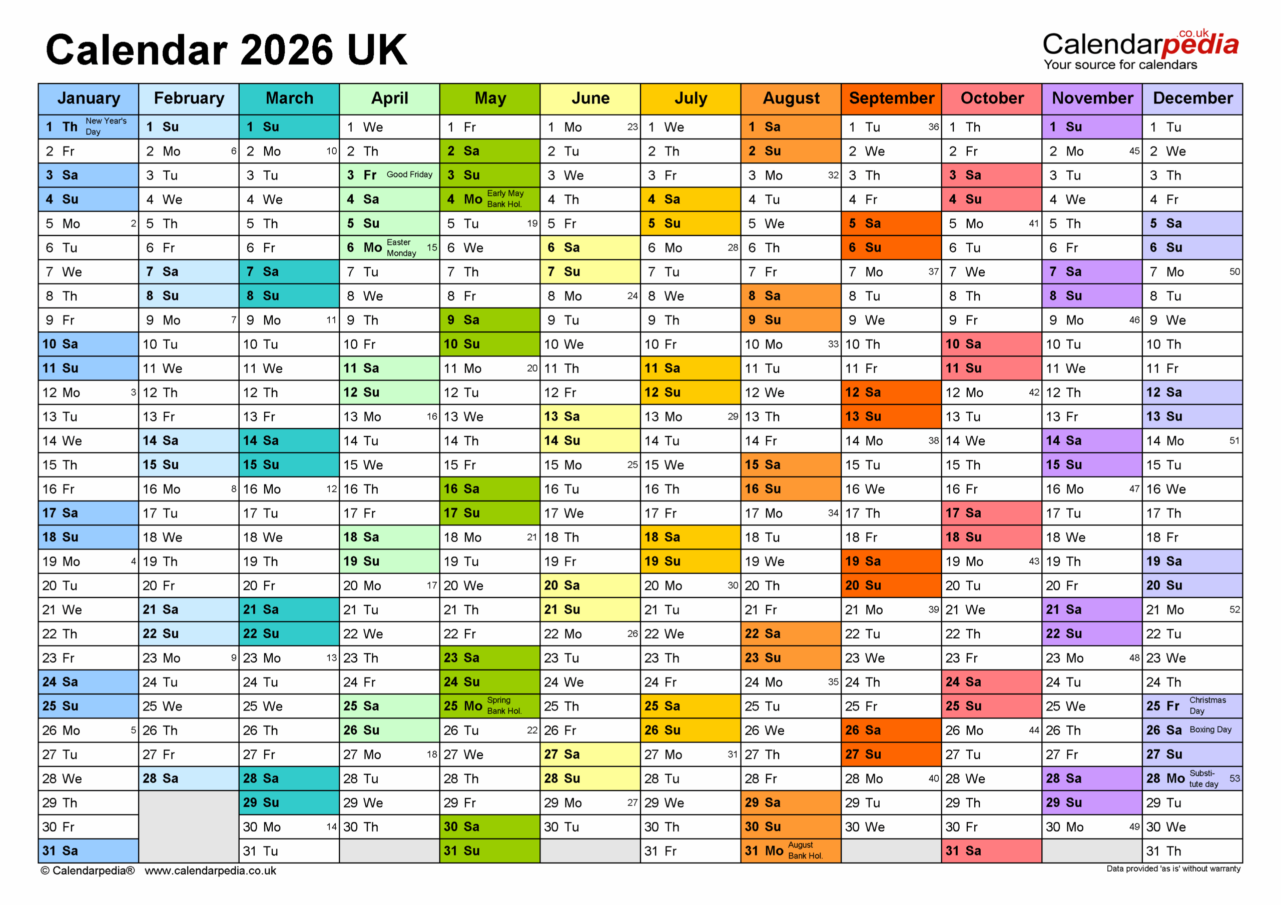 2026 Year Wall Planner Printable