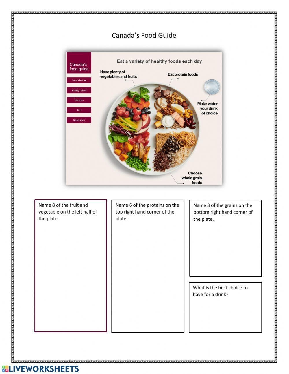 Canada Food Guide Printable Worksheets Canada Food Guide Printable Worksheets