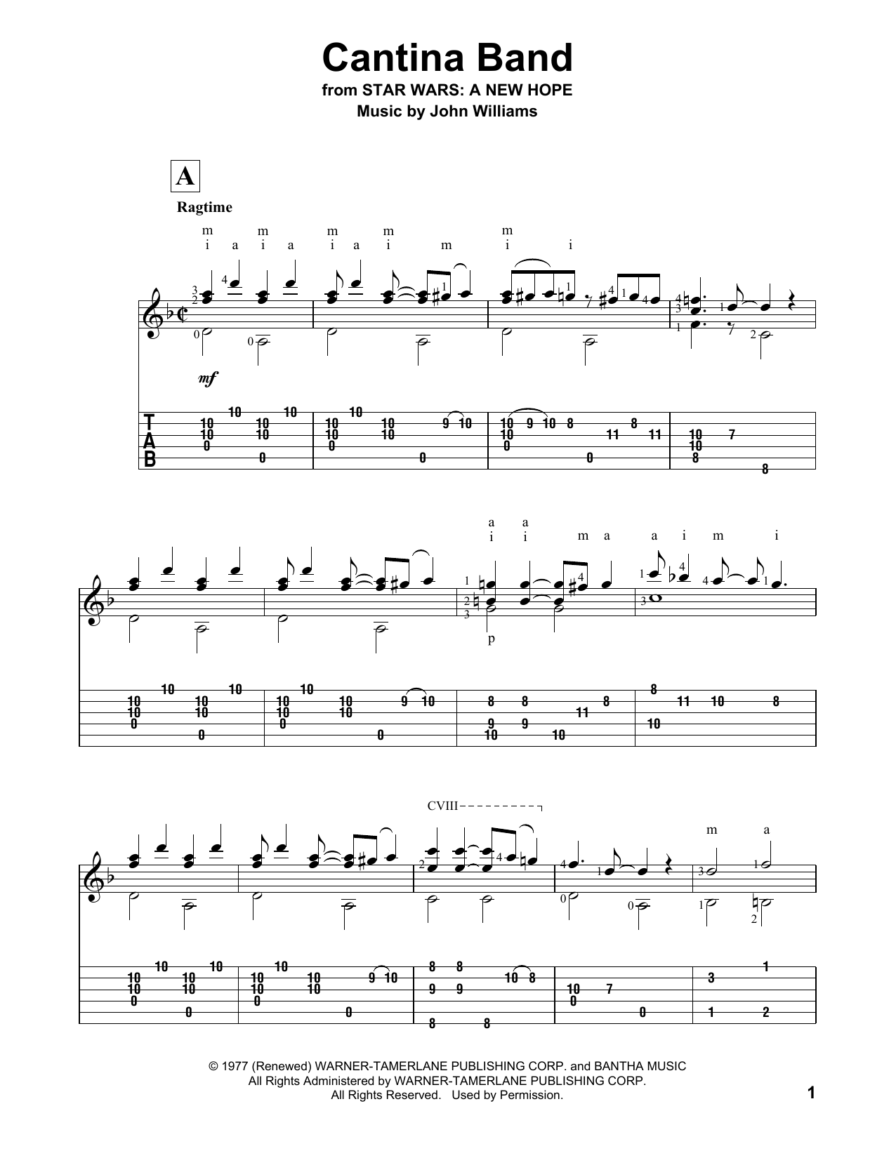 Cantina Band from Star Wars A New Hope By John Williams Sheet Music For Solo Guitar At Sheet Music Direct