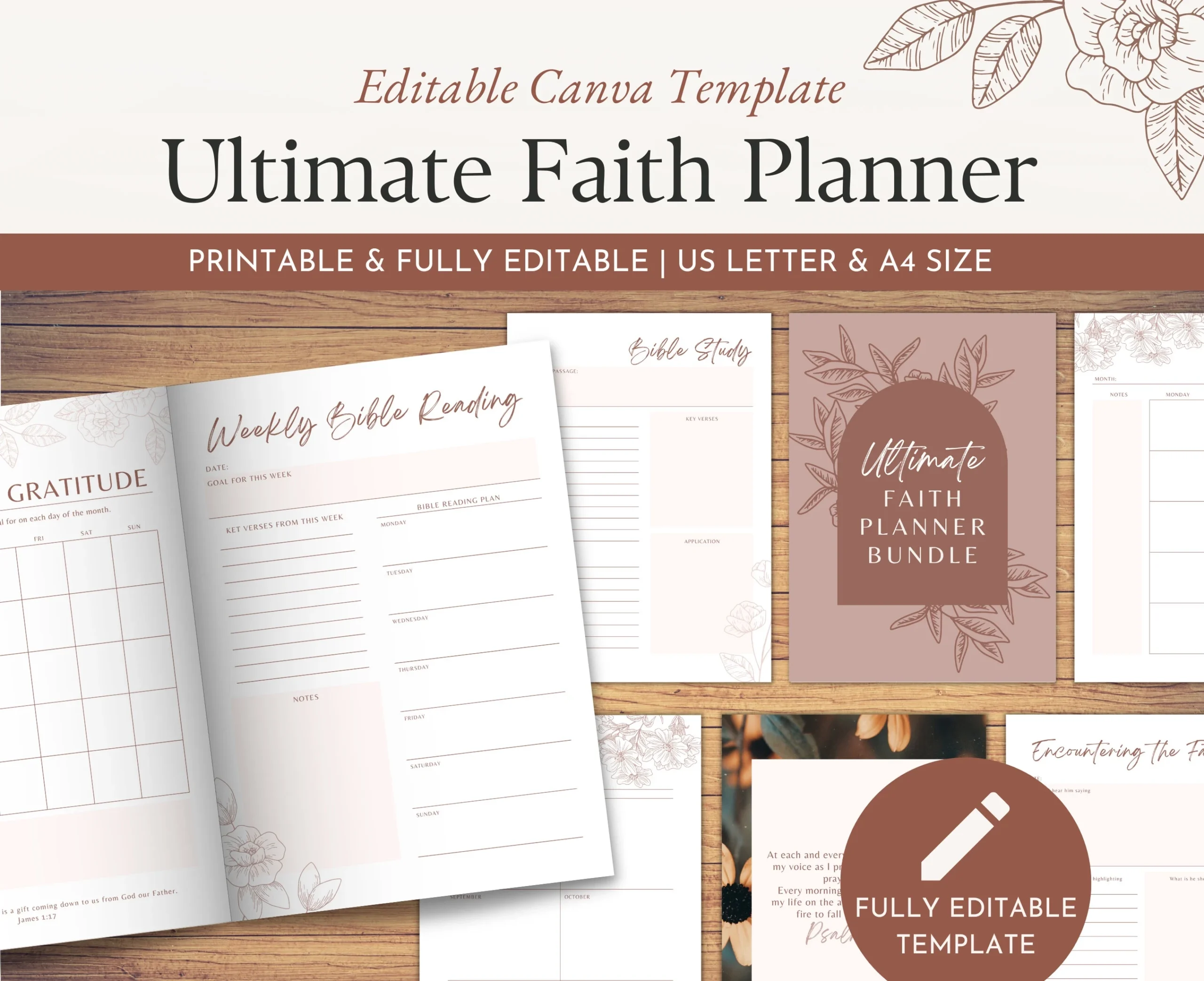 Canva Faith Planner Template Printable And Digital Editable Devotional Journal Prayer Bible Reading Plan Sermon Notes Bible Study Bundle Etsy