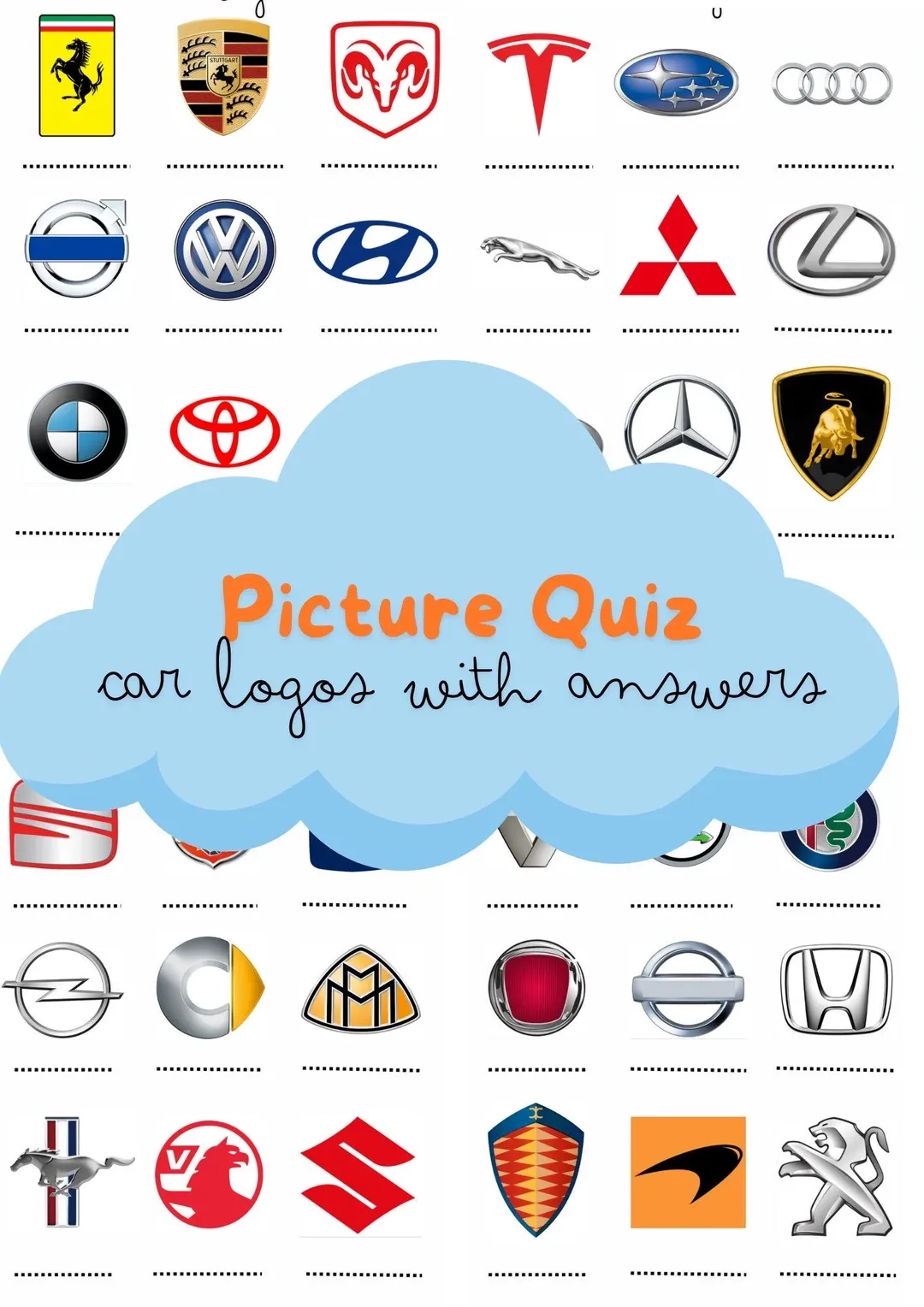 Car Logo Picture Quiz Printable Game Night Activity with Answers Etsy