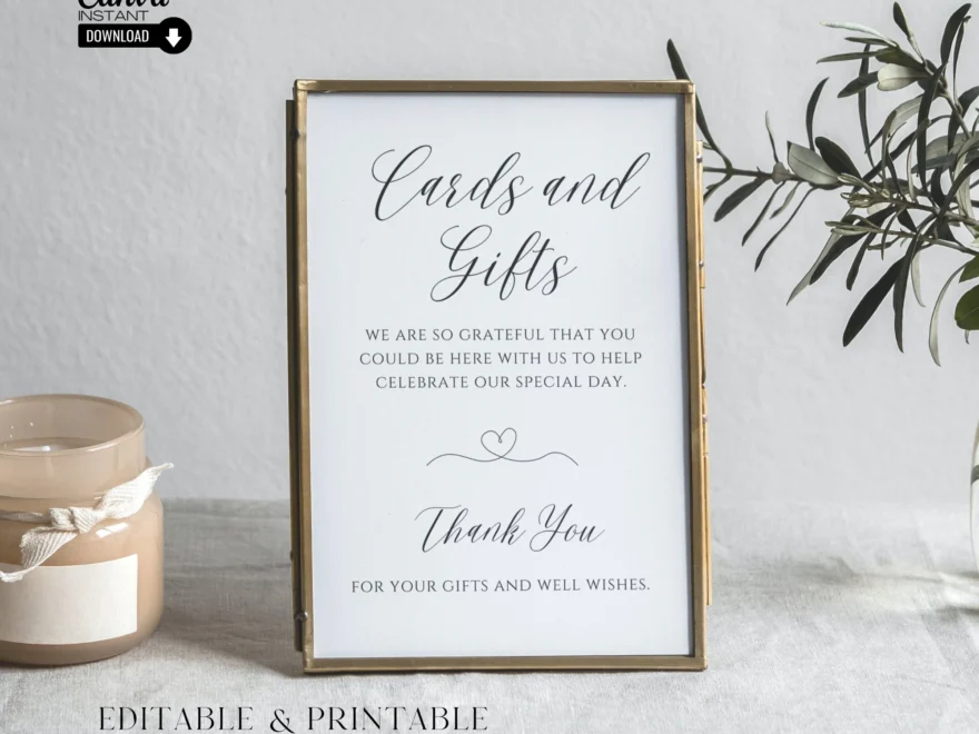 Cards And Gifts Wedding Sign Modern Calligraphy 5x7 8x10 canva Template Etsy