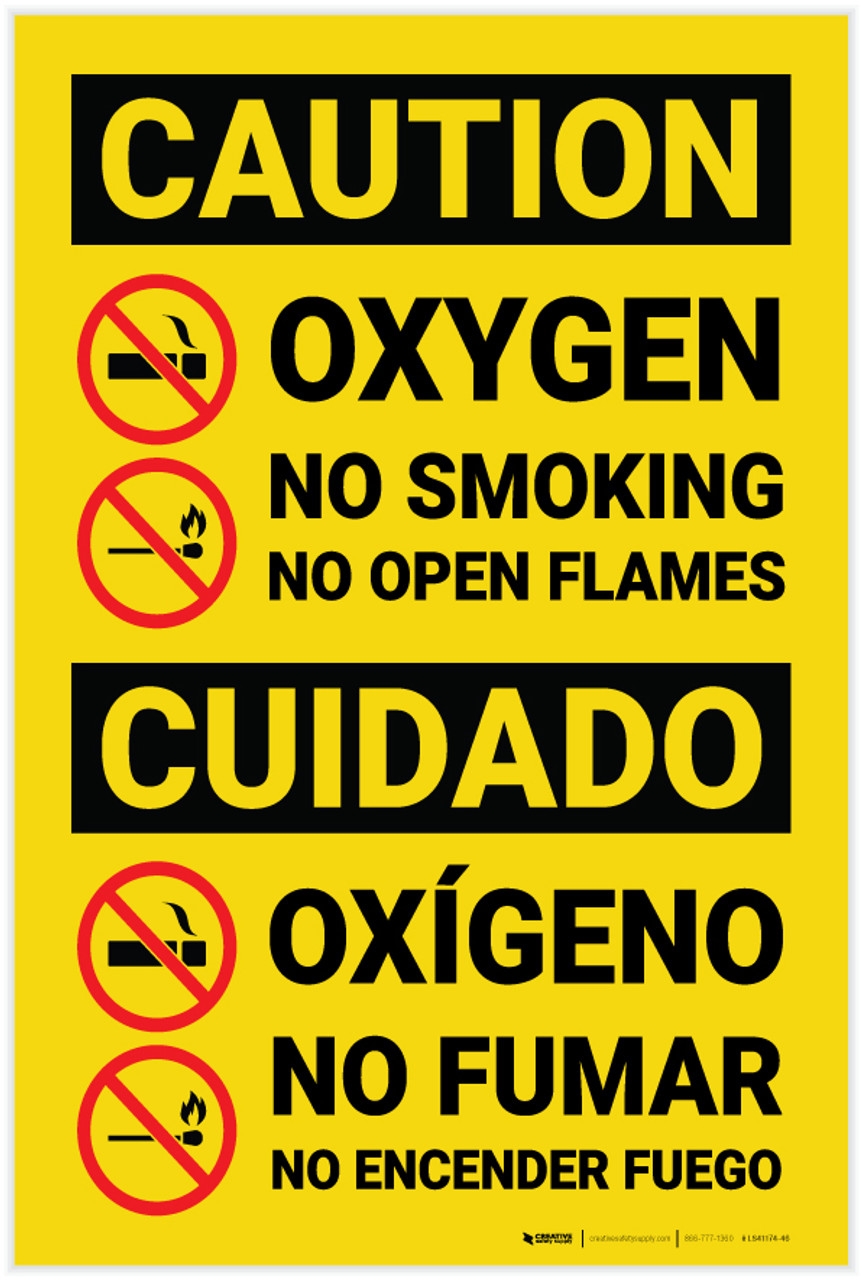 Caution Oxygen No Smoking No Flames Bilingual Spanish Label Creative Safety Supply