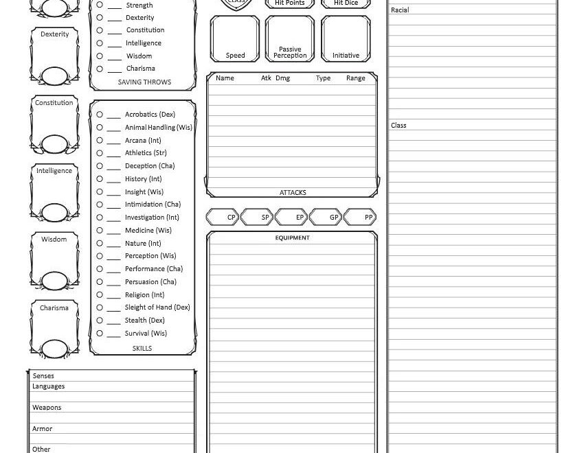 Character Sheet For Non magic Characters Lots Of Room For Features Traits And Equipment R dndnext