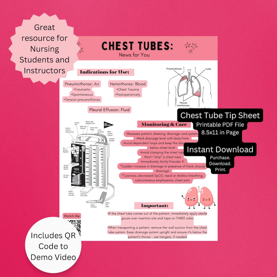 Chest Tube Care Printable Quick Reference Guide Nurse Tip Sheet Chest Drain Management PDF Instant Download Etsy