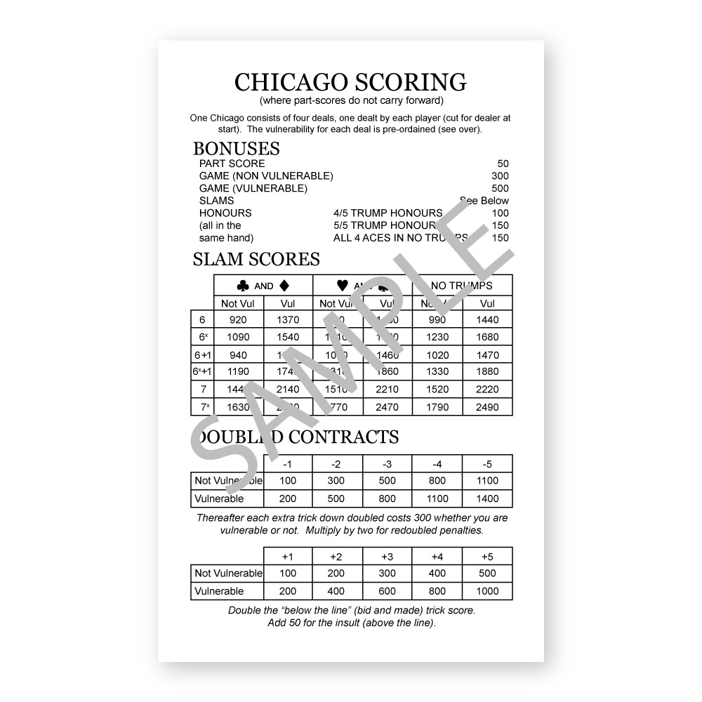 Contract Chicago Bridge Score Sheets Printable