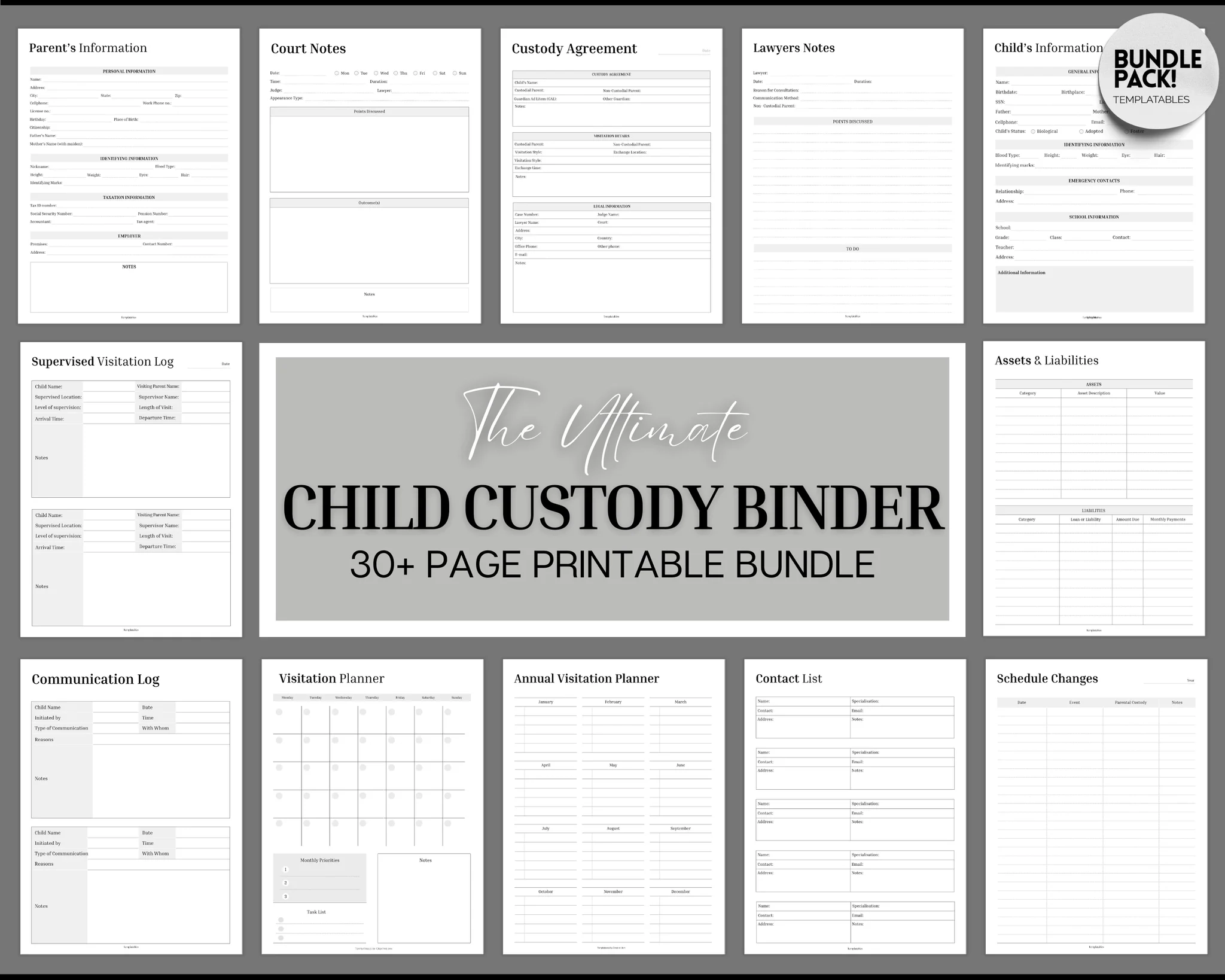 Contact Cases Planner Printable
