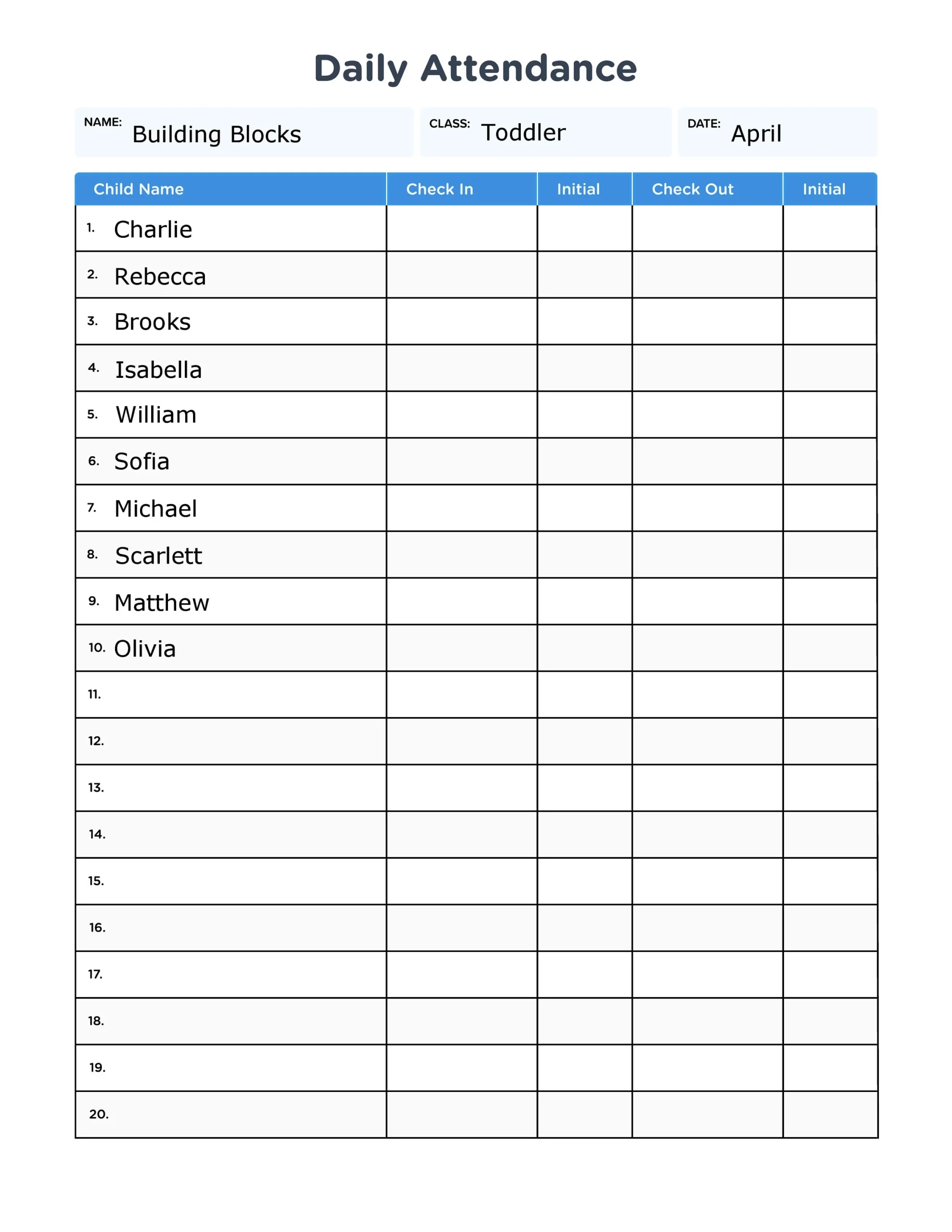 Childcare Daily Attendance Sheet With Fillable Form Fields HD PNG And Fillable PDF Instant Download Save Print Your Today Etsy