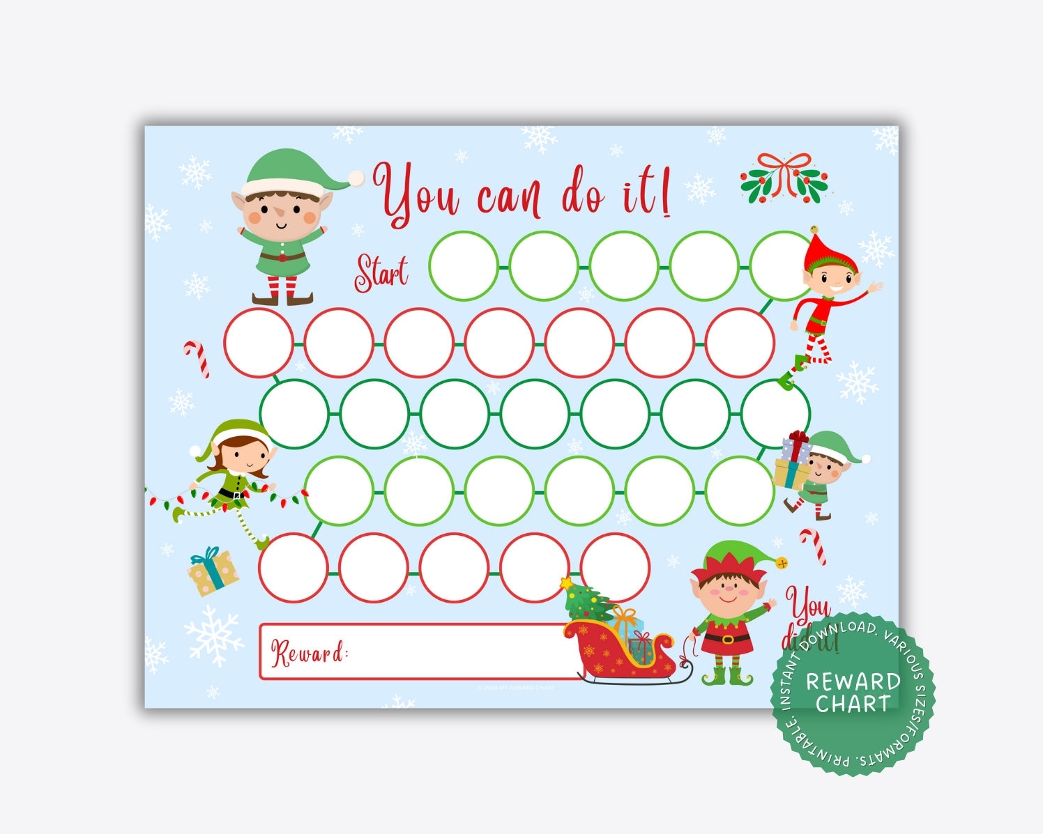 Christmas Elf Reward Chart Holiday Kids Sticker Chart printable PDF Etsy