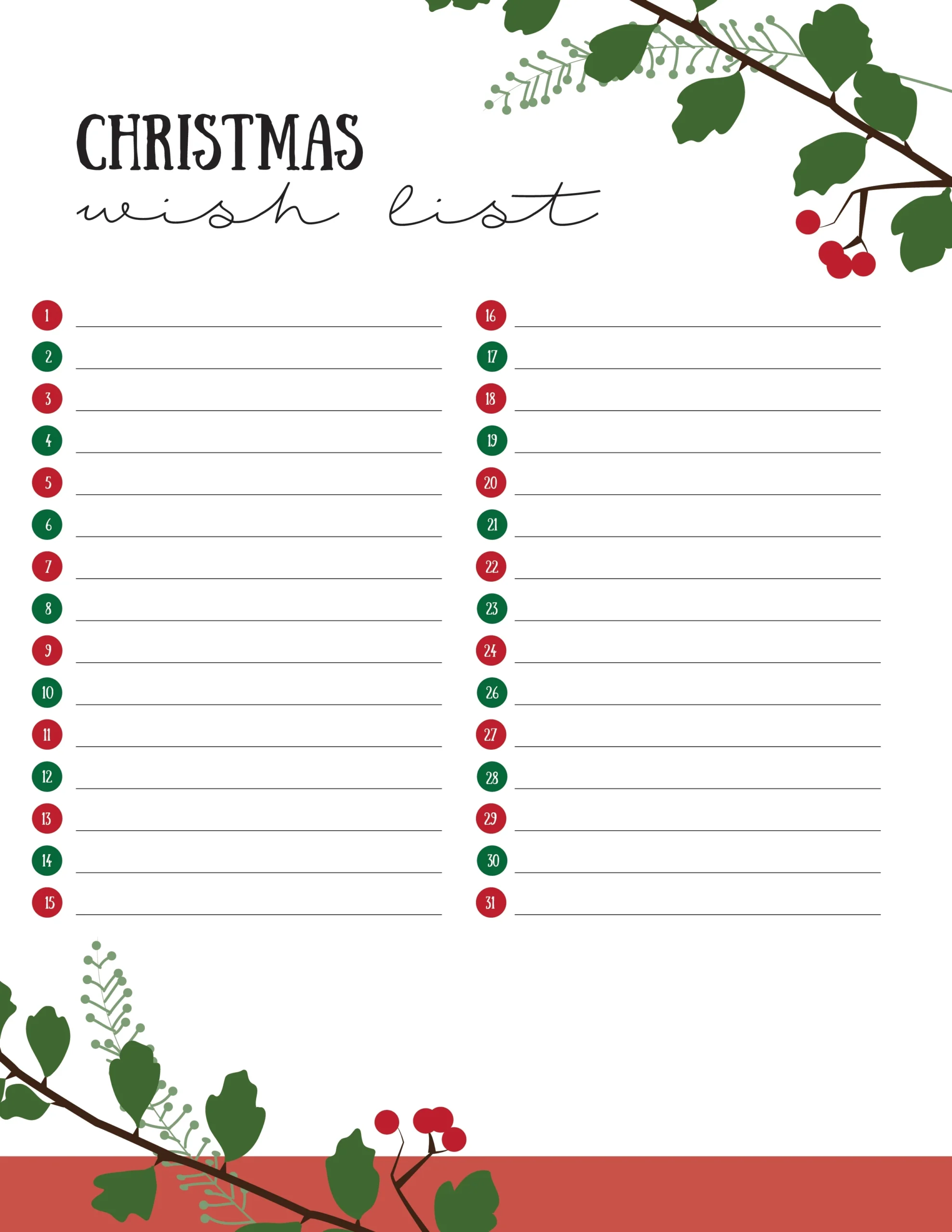 Christmas List Template