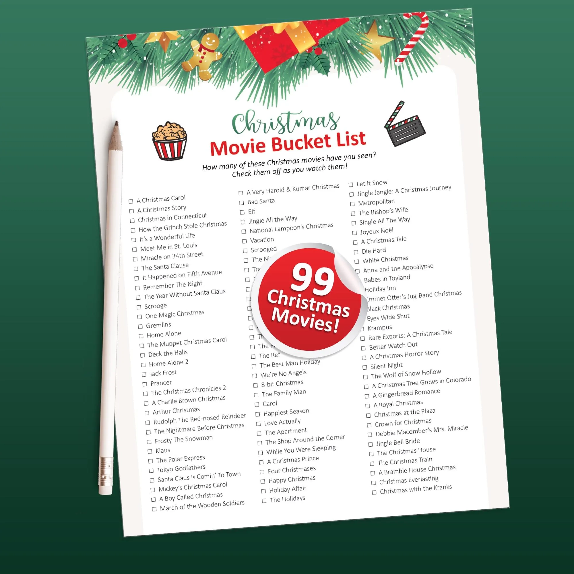 Christmas Movie List Tracker Etsy