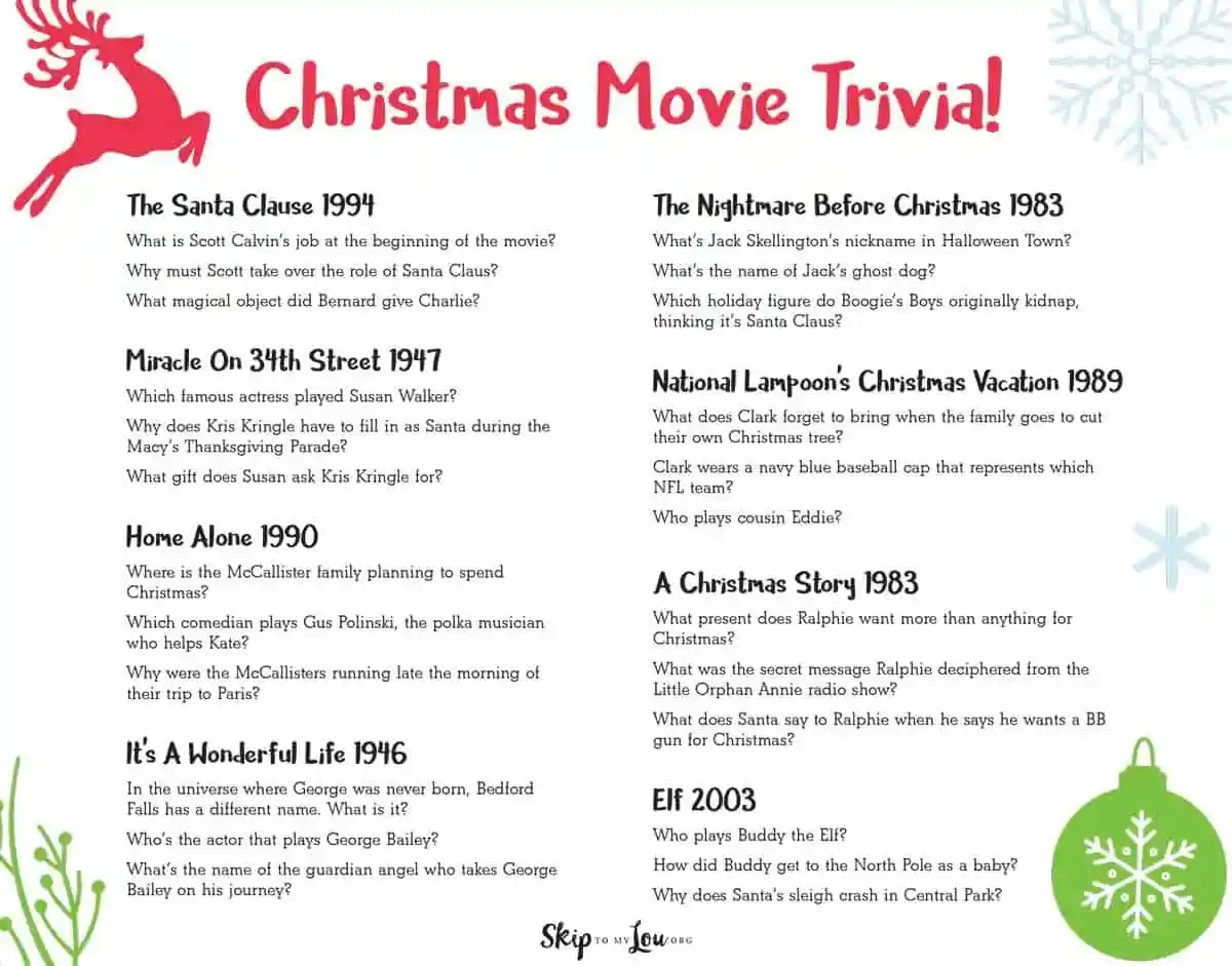 Christmas Movie Quiz And Answers Printable