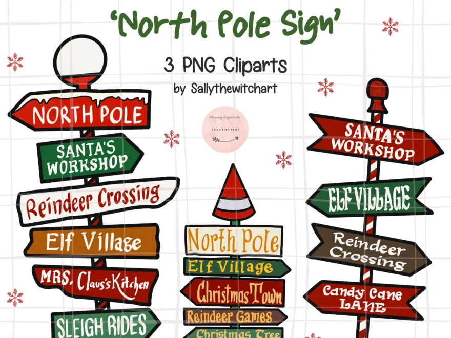 Christmas North Pole Sign Clipart PNG Digital Sticker Santa Workshop Elf Village Etsy