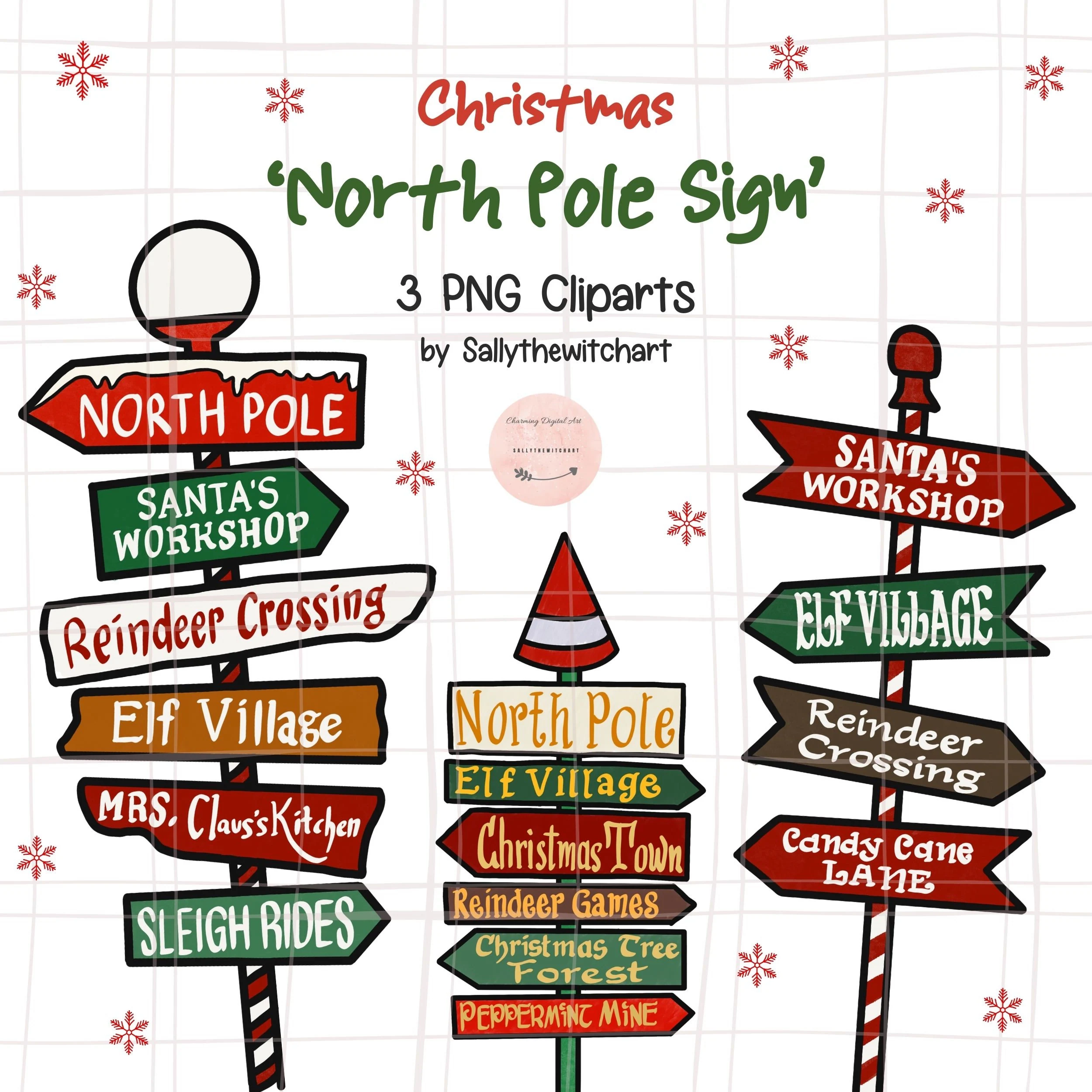 Christmas North Pole Sign Clipart PNG Digital Sticker Santa Workshop Elf Village Etsy