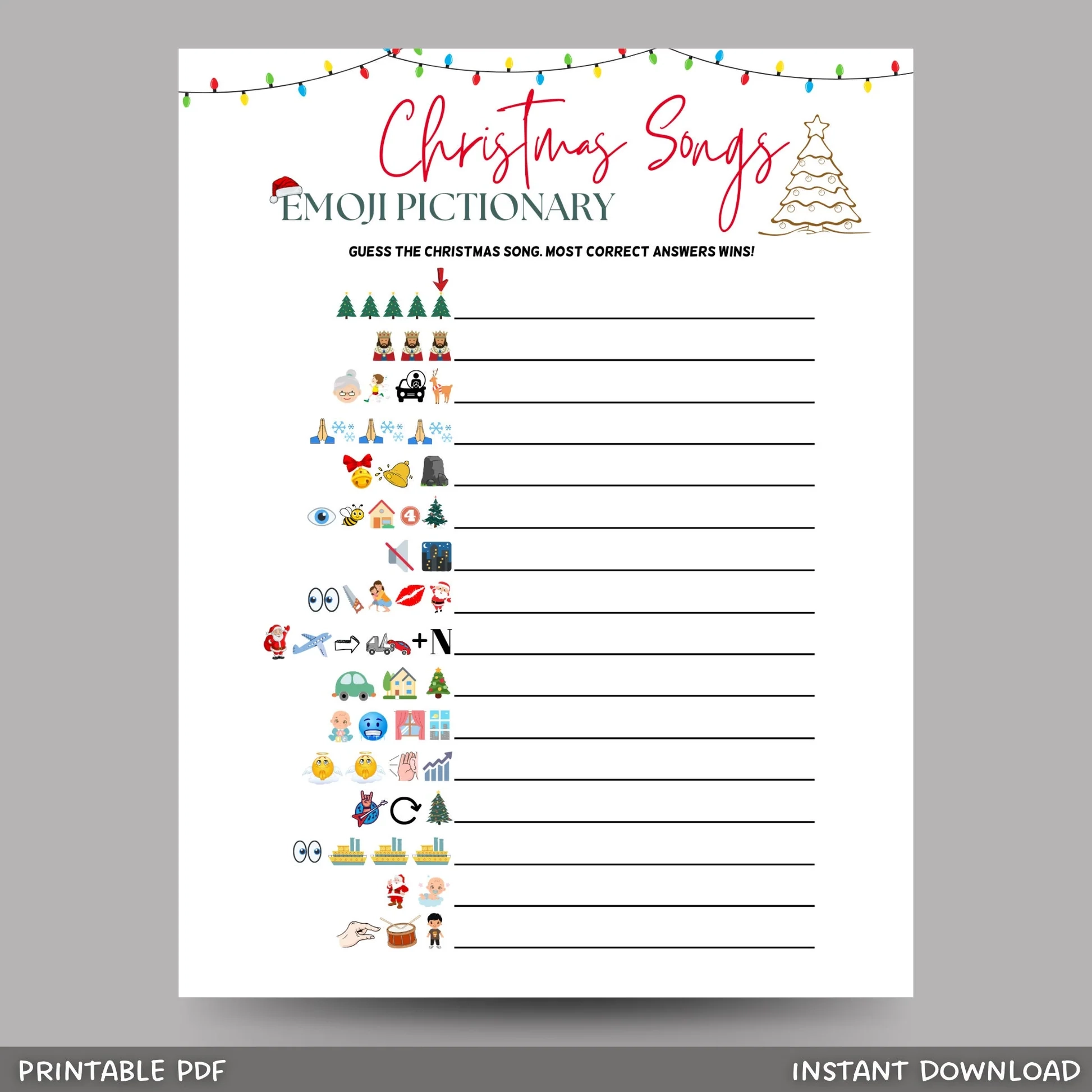 Christmas Songs Emoji Pictionary Game Printable Scribbled LLC