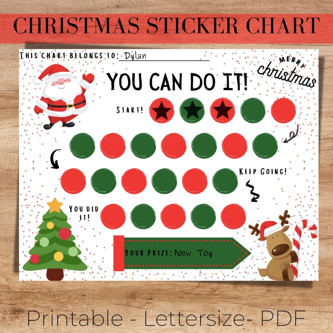 Christmas Sticker Reward Chart Santa Sticker Chart Girl Reward Chart Boy Reward Chart Toddler Reward Chart Potty Chart Behavior Chart Etsy