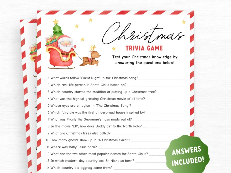 Christmas Trivia Game Adults Printable Christmas Family Game Christmas Quiz Holiday Party Game Printable Christmas Printable Party Quiz Etsy