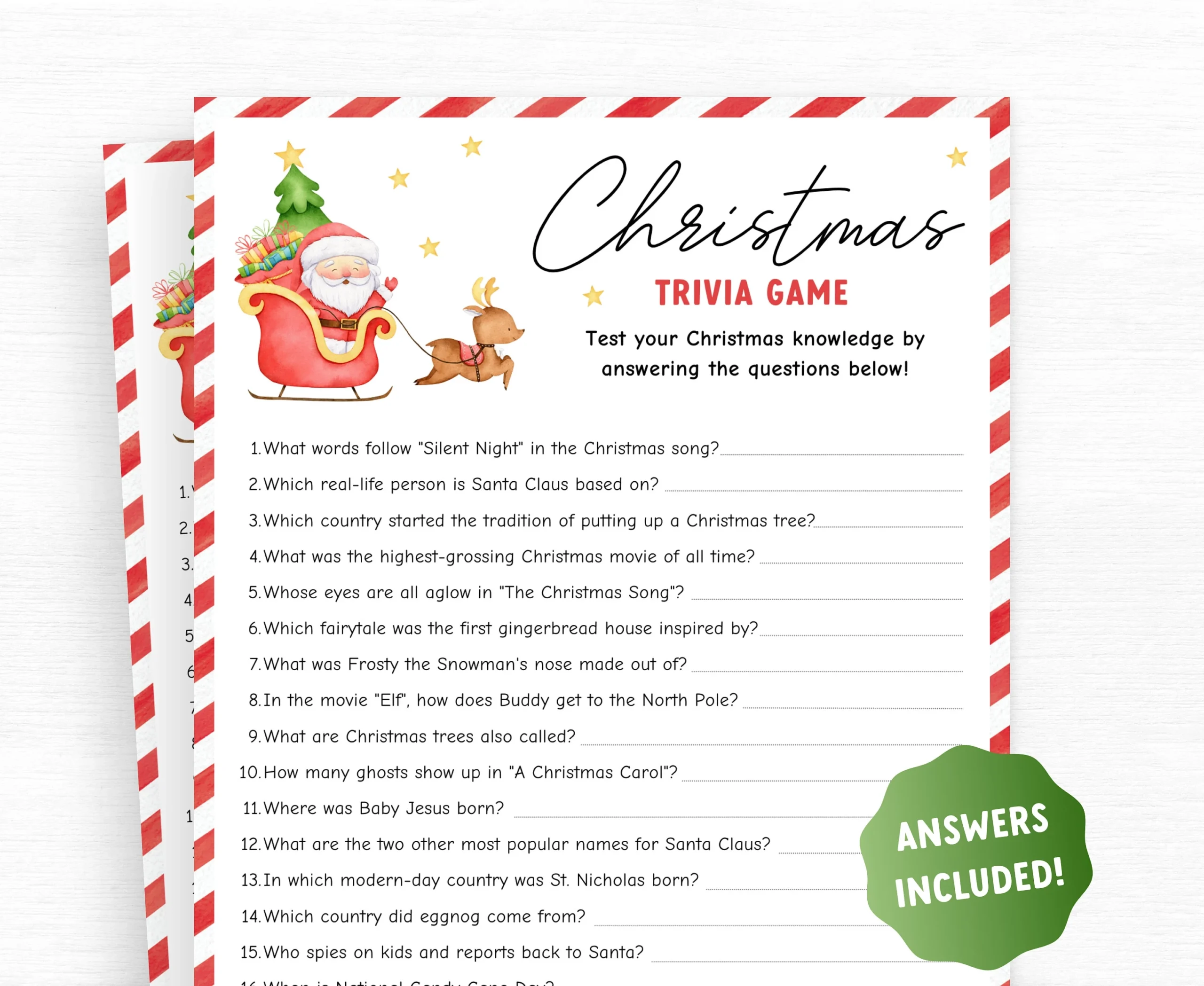 Christmas Trivia Game Adults Printable Christmas Family Game Christmas Quiz Holiday Party Game Printable Christmas Printable Party Quiz Etsy