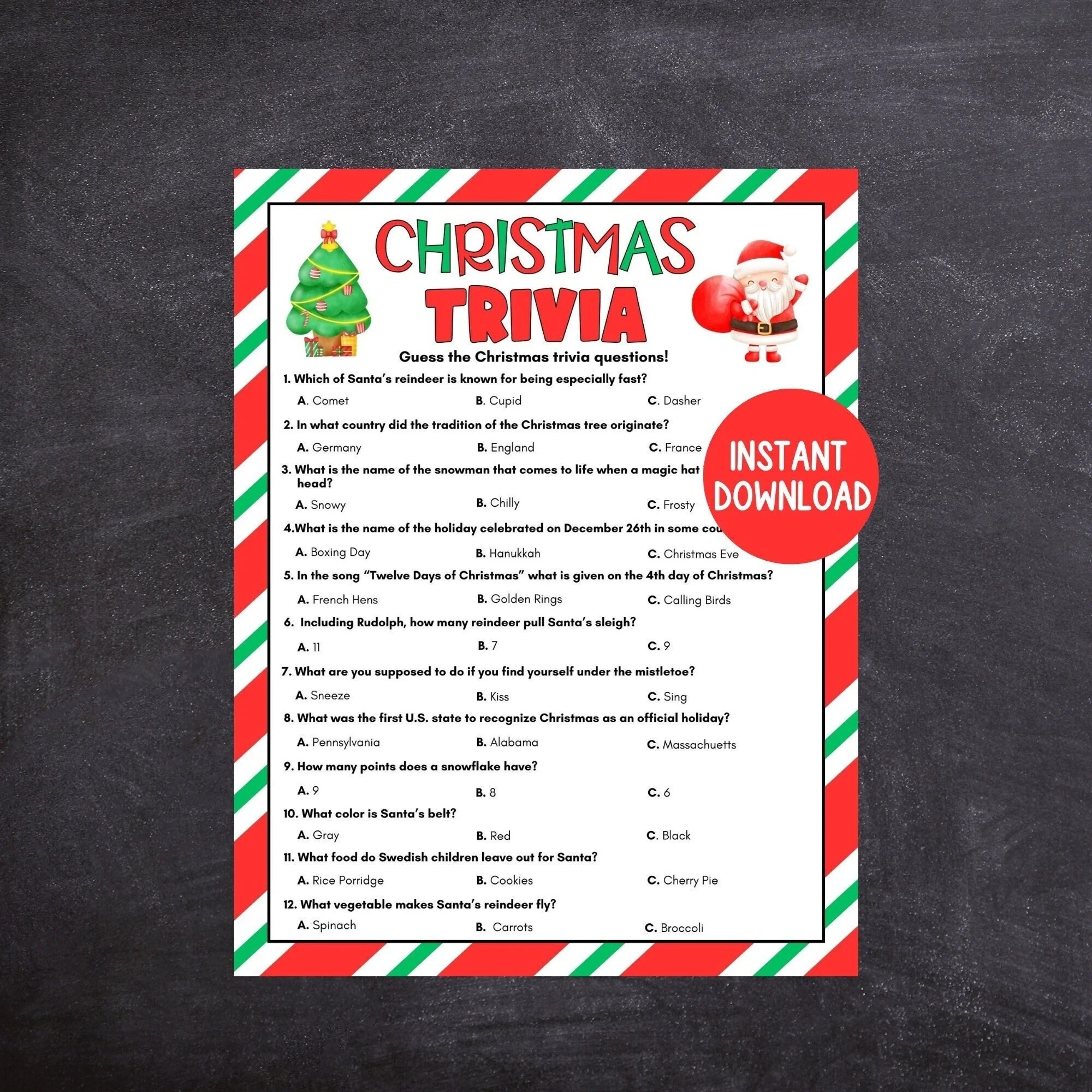 Christmas Trivia Printable About Antiques