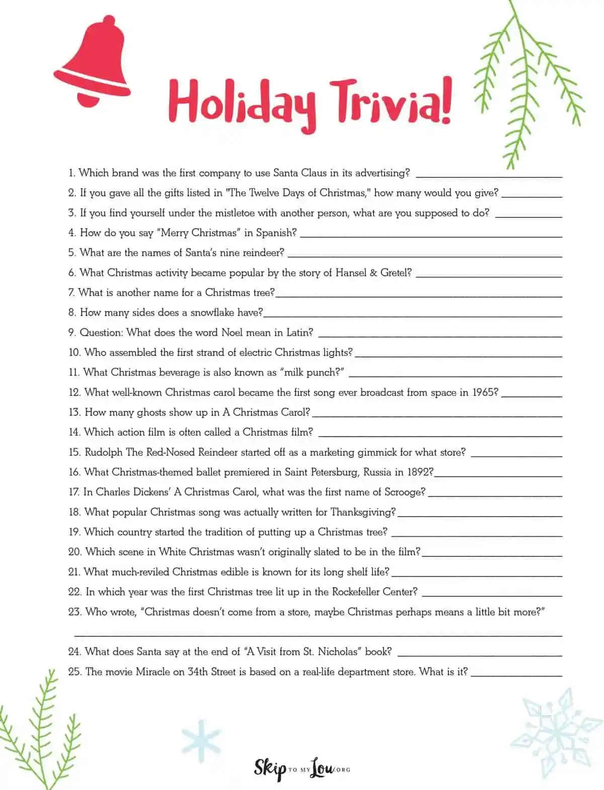 Free Christmas Printable Trivia Games