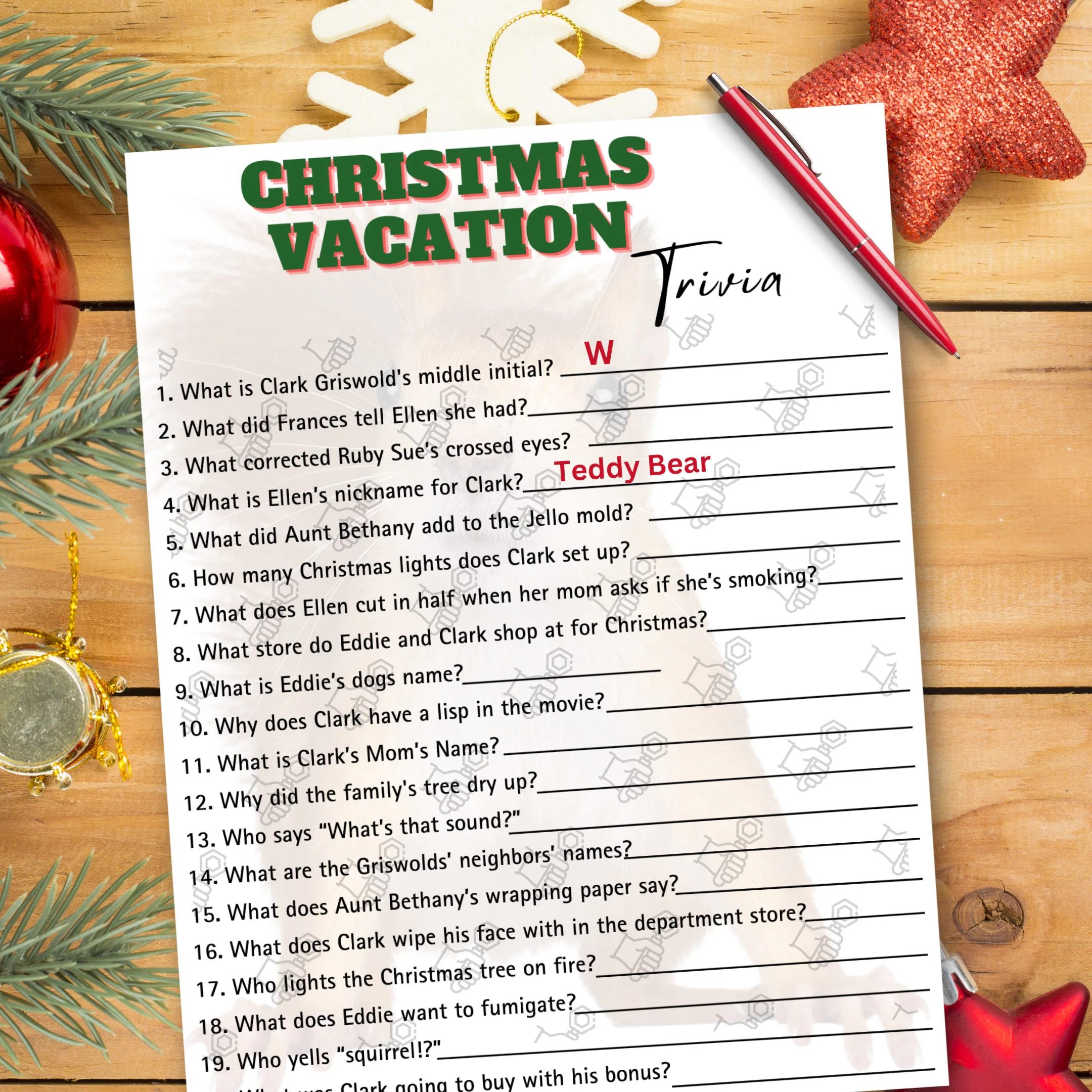 Christmas Vacation Movie Trivia Game Griswold Family Holiday Party PDF Etsy