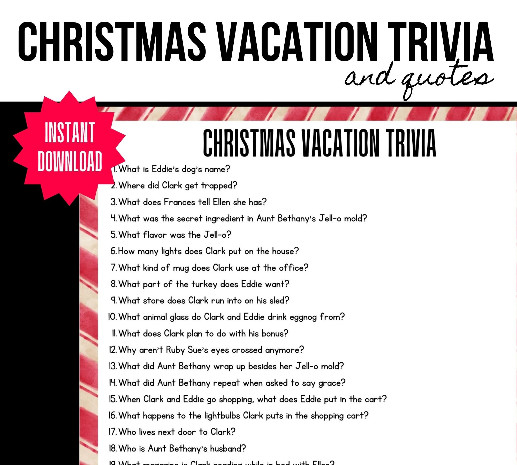 Christmas Vacation Trivia Christmas Vacation Quotes Christmas Game Printables Etsy