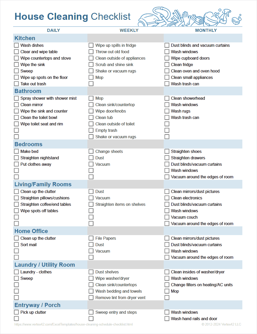 Printable Cleaning List Housekeeper Printable Cleaning List Housekeeper