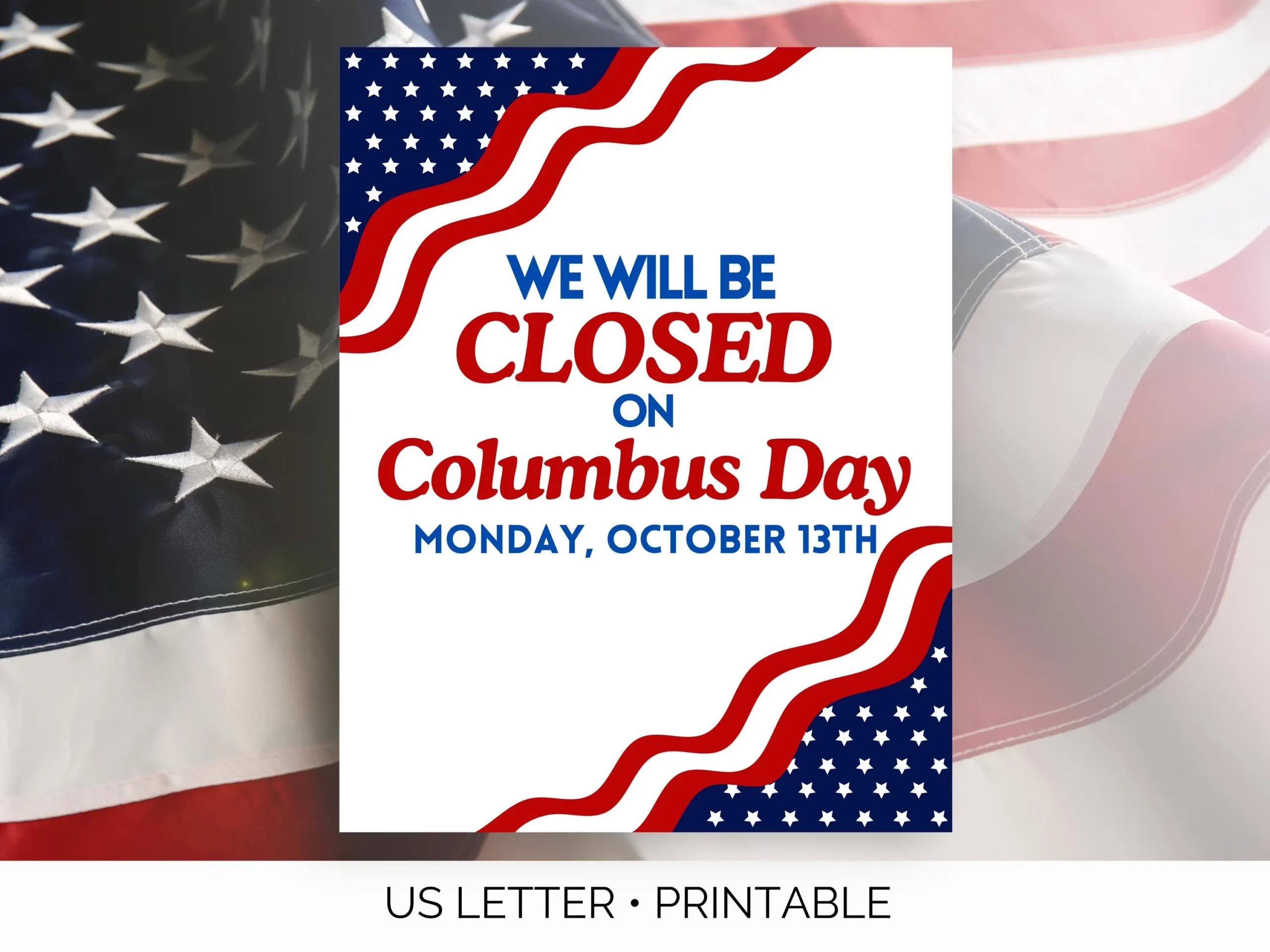 Printable Closed Sign For Columbus Day