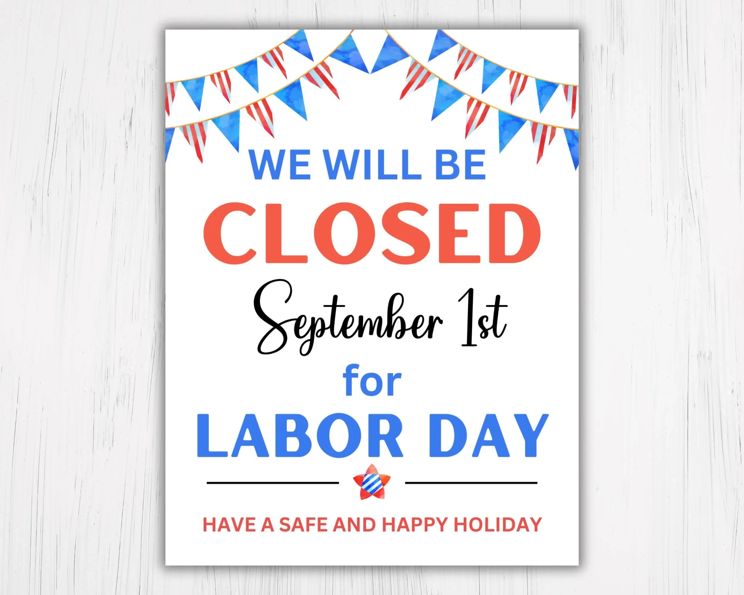 Closed For Labor Day Printable Sign Business Holiday Notice PDF JPG Etsy