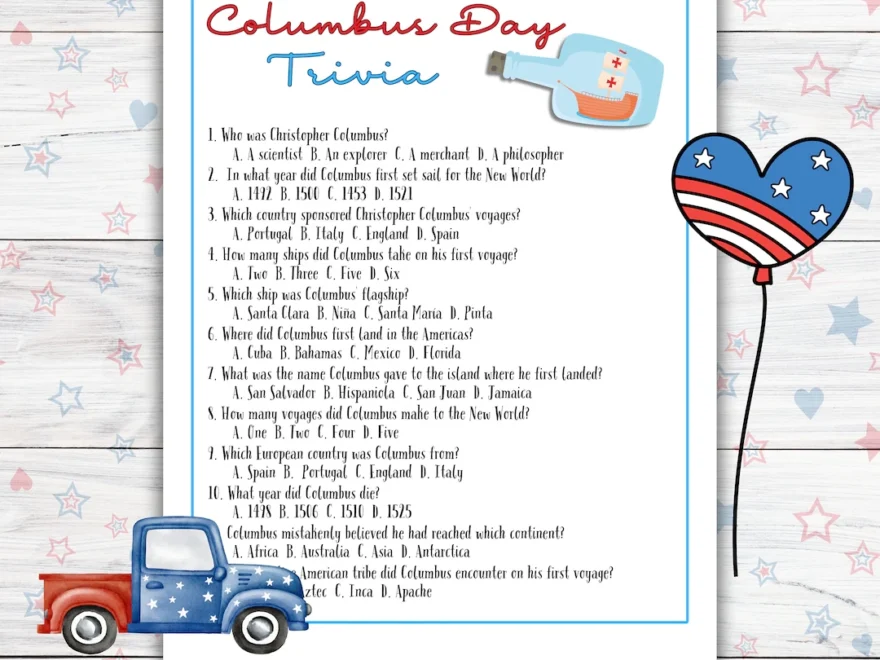 Columbus Day Trivia Game Columbus Day Trivia Questions Patriotic Trivia Download Homeschool Printable Columbus Day Triva Family Games Etsy