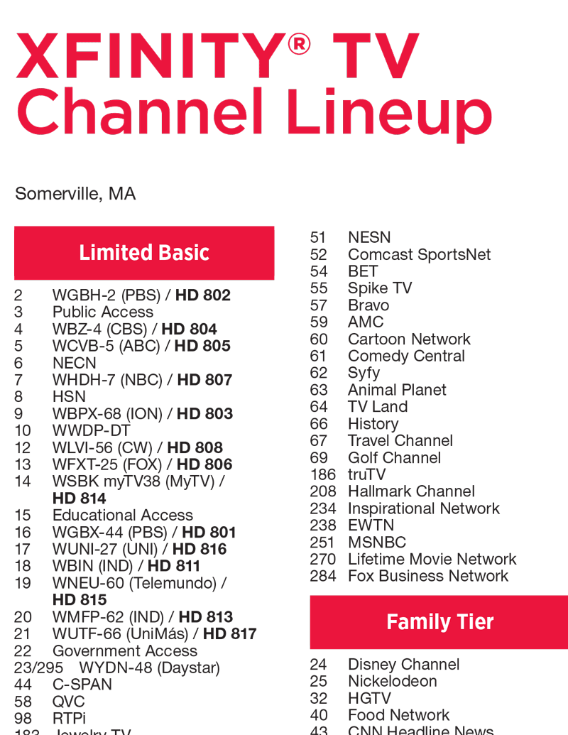 Comcast Xfinity Printable Channels List Comcast Xfinity Printable Channels List
